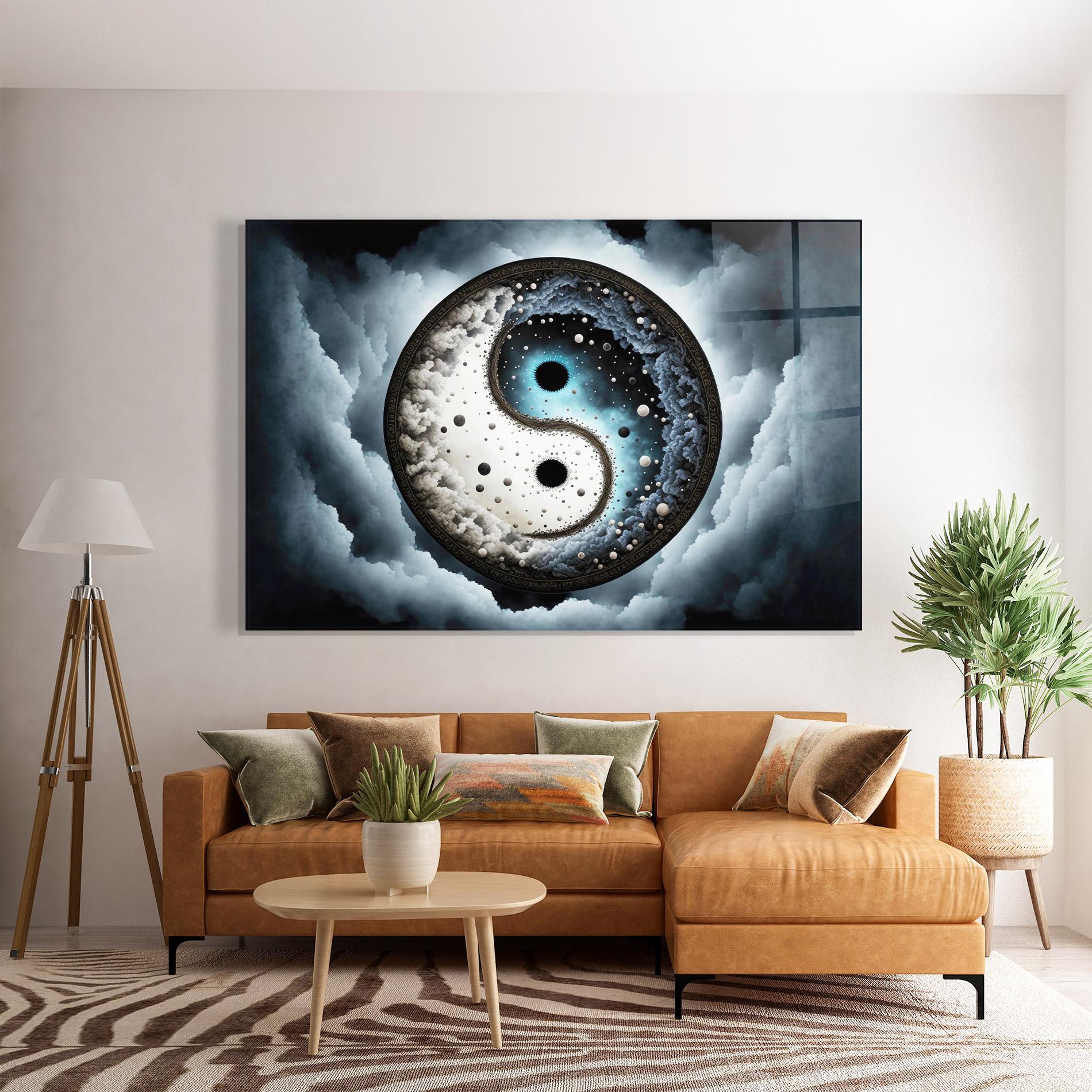 Glasbild Black Blue Yinyang mockup 7