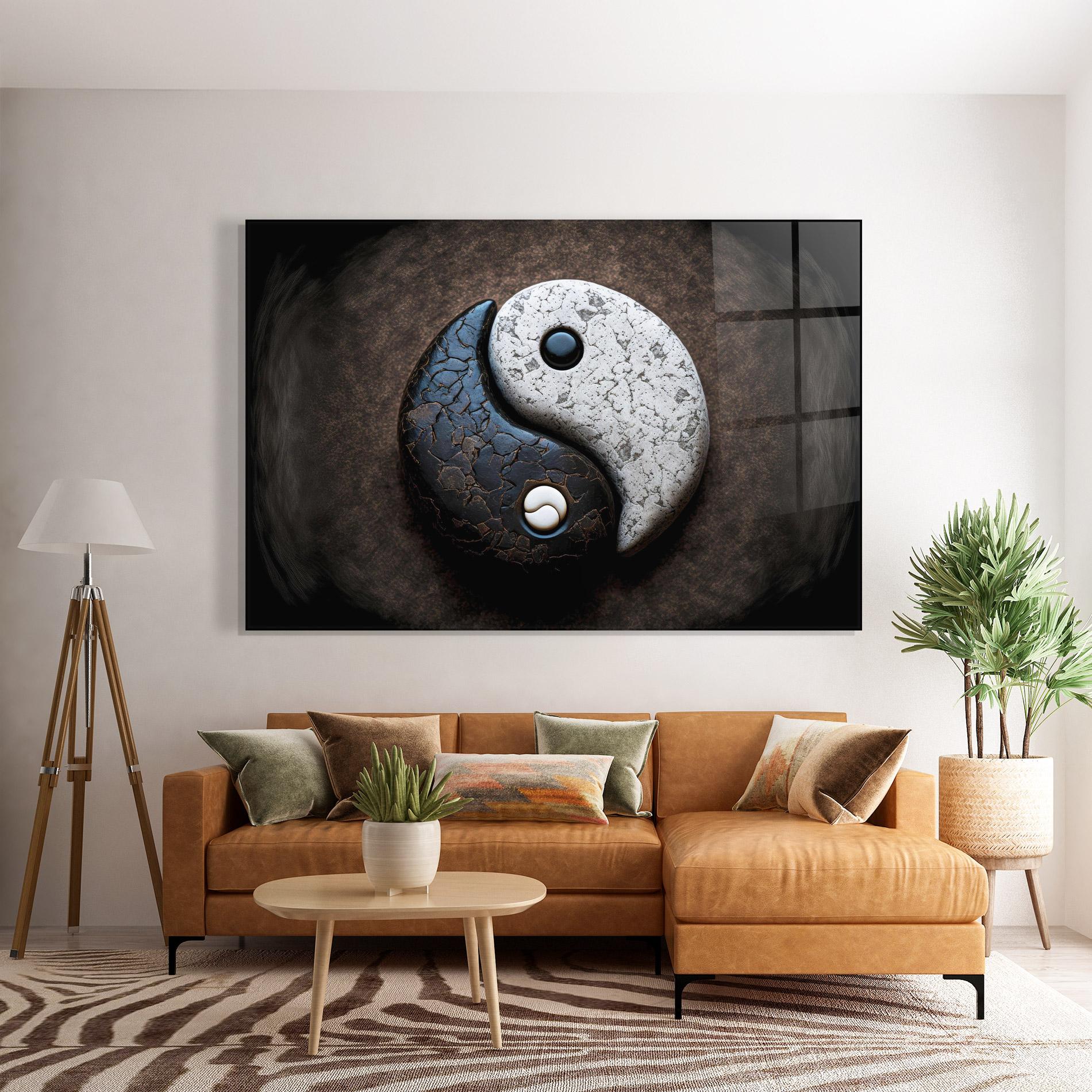 Glasbild Black Stone Yinyang mockup 7