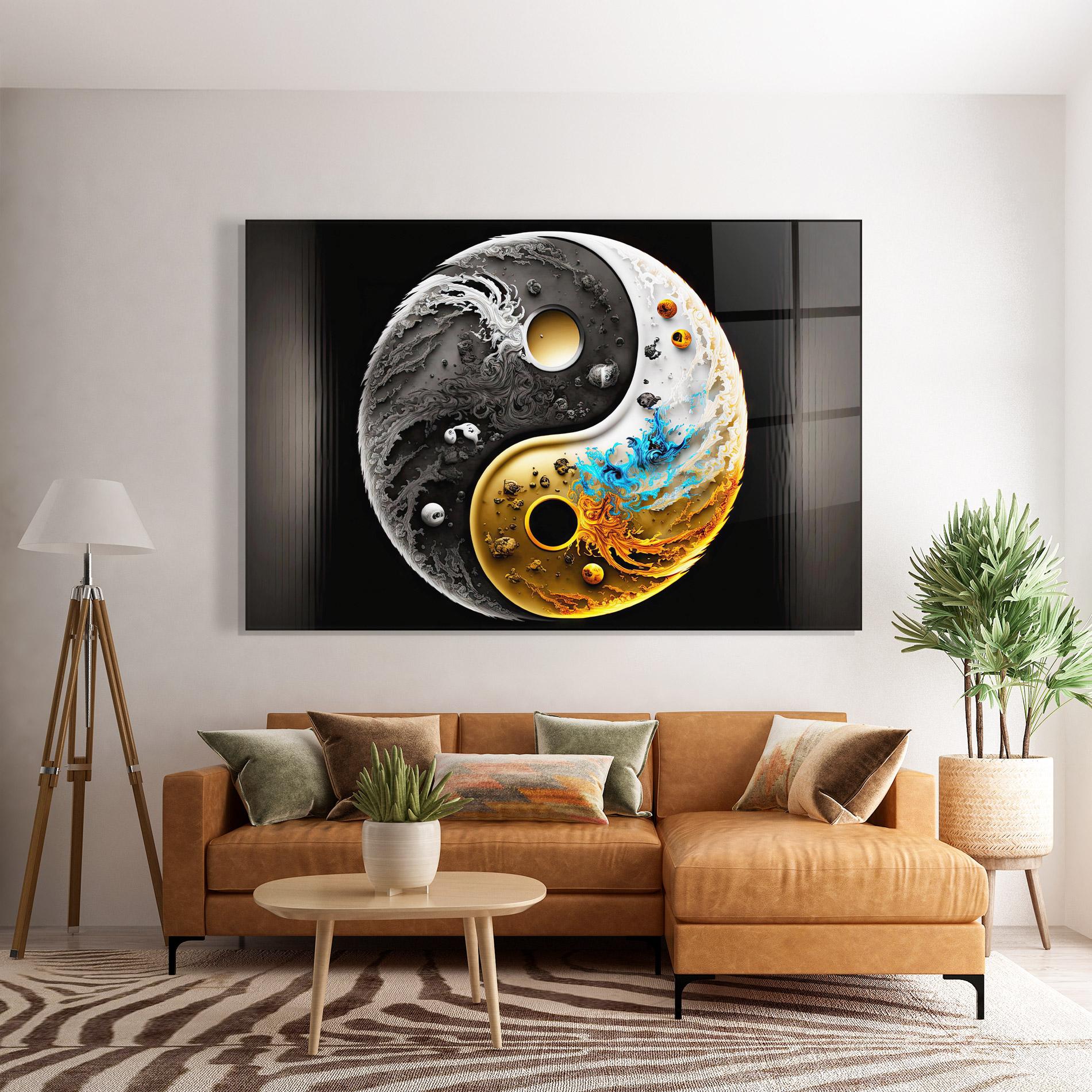 Glasbild Black Yellow Yinyang mockup 7