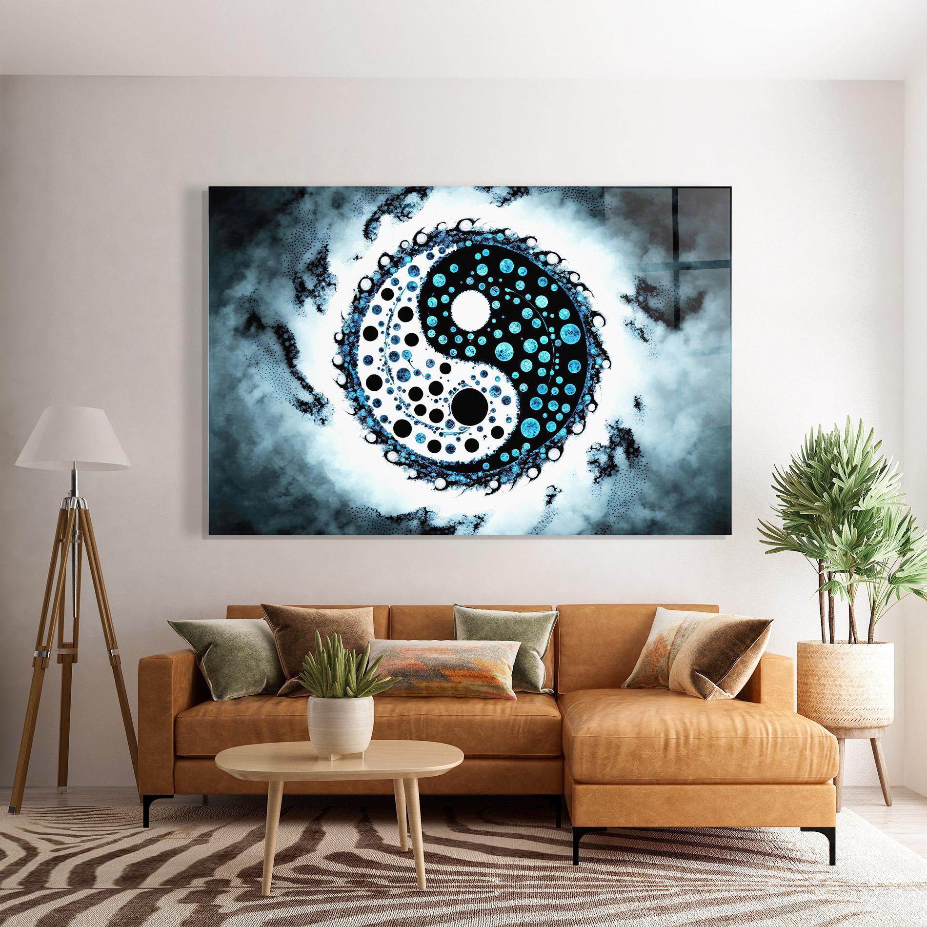 Glasbild Blue White Yinyang mockup 7