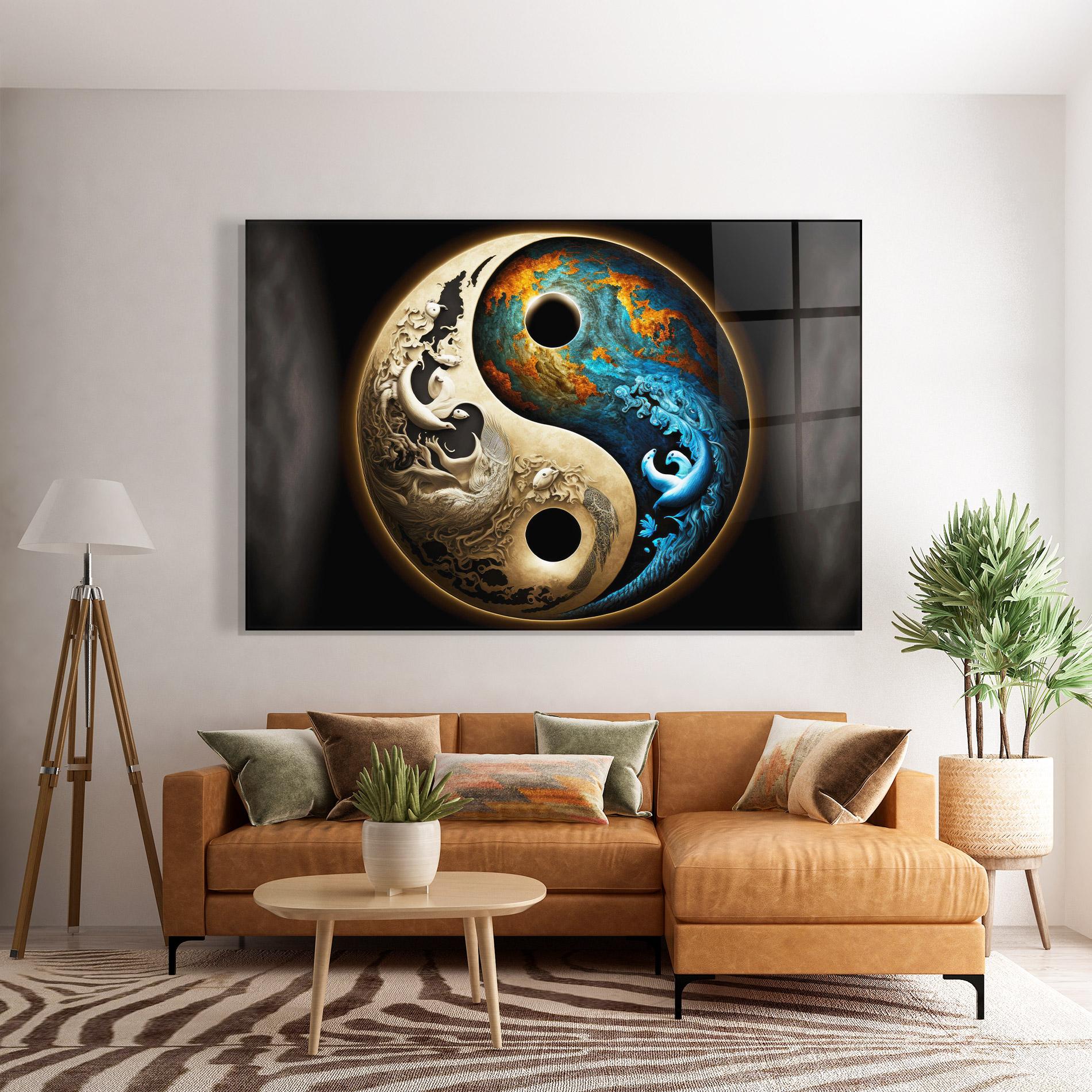 Glasbild Cream Blue Yinyang mockup 7