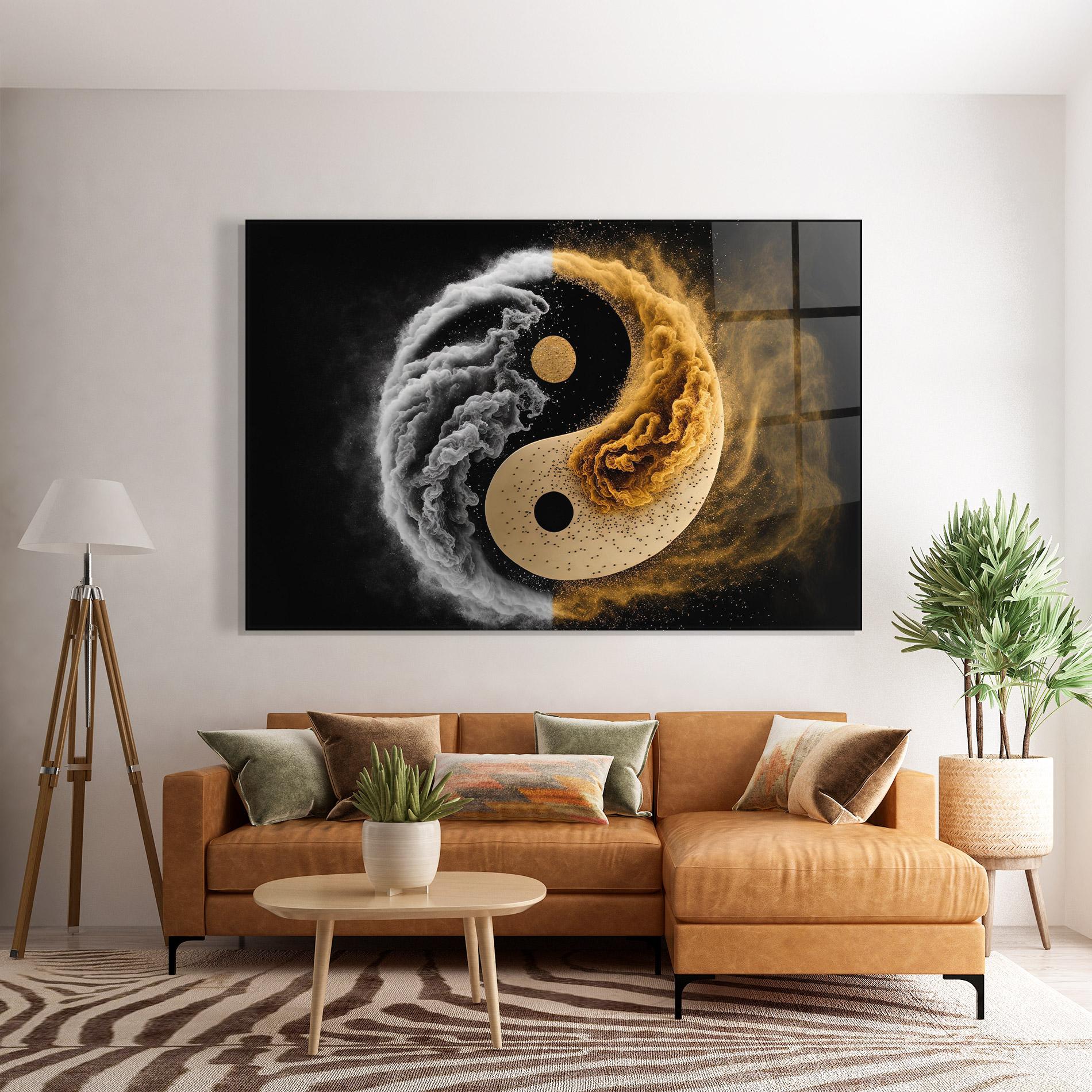Glasbild Cream Smoke Yinyang mockup 7