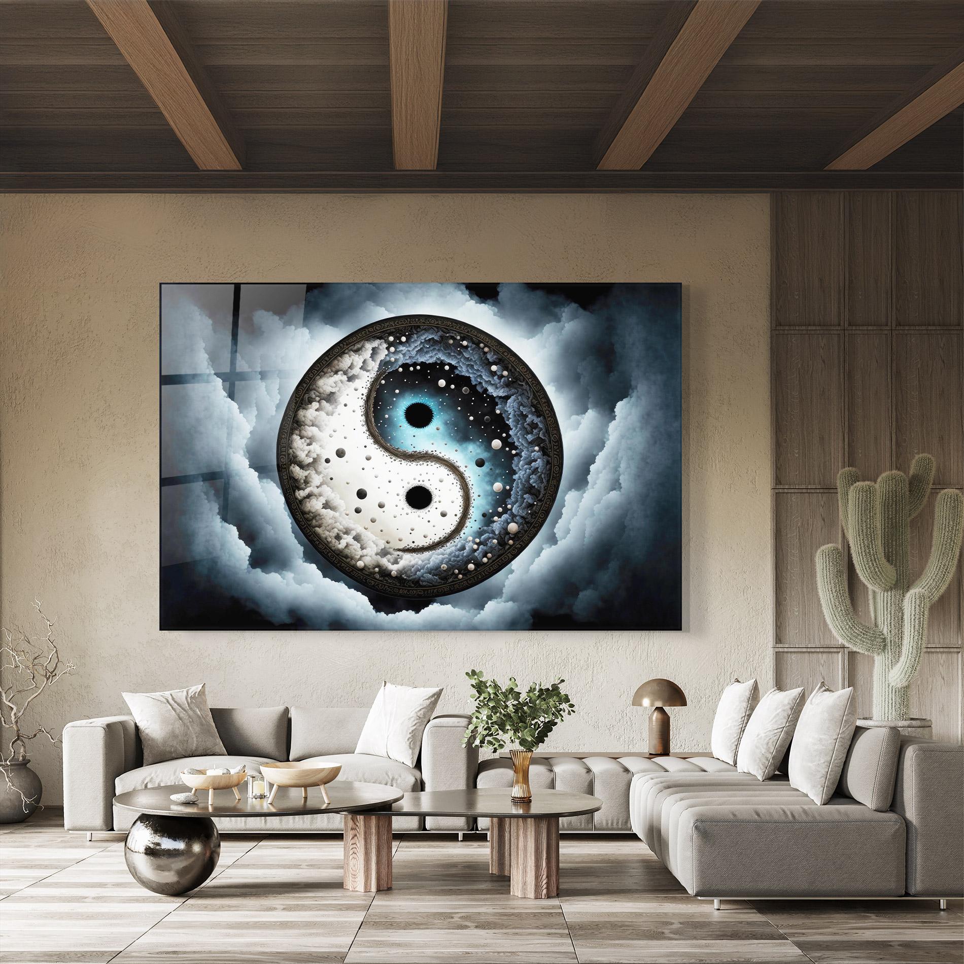 Glasbild Black Blue Yinyang mockup 8