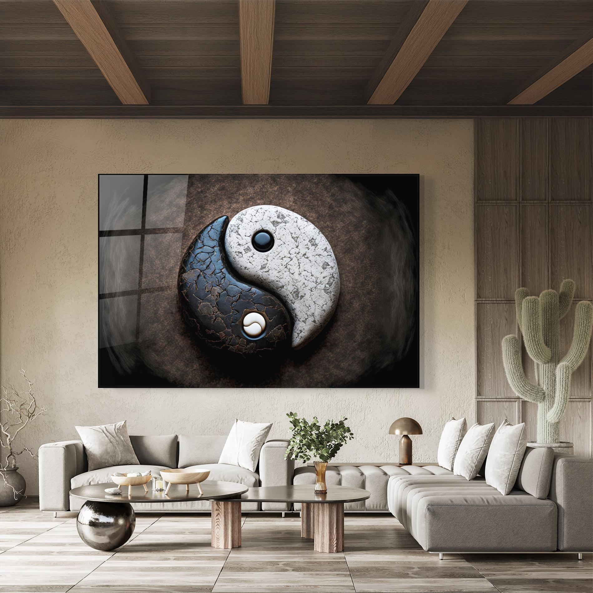 Glasbild Black Stone Yinyang mockup 8