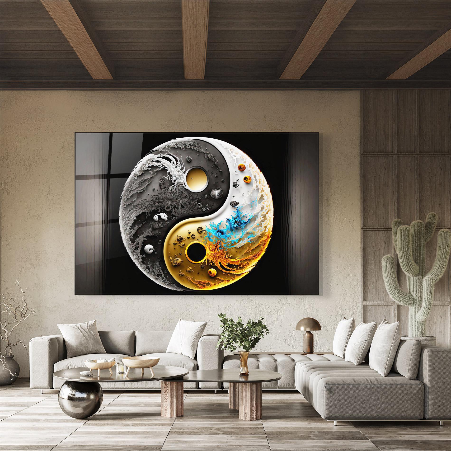 Glasbild Black Yellow Yinyang mockup 8