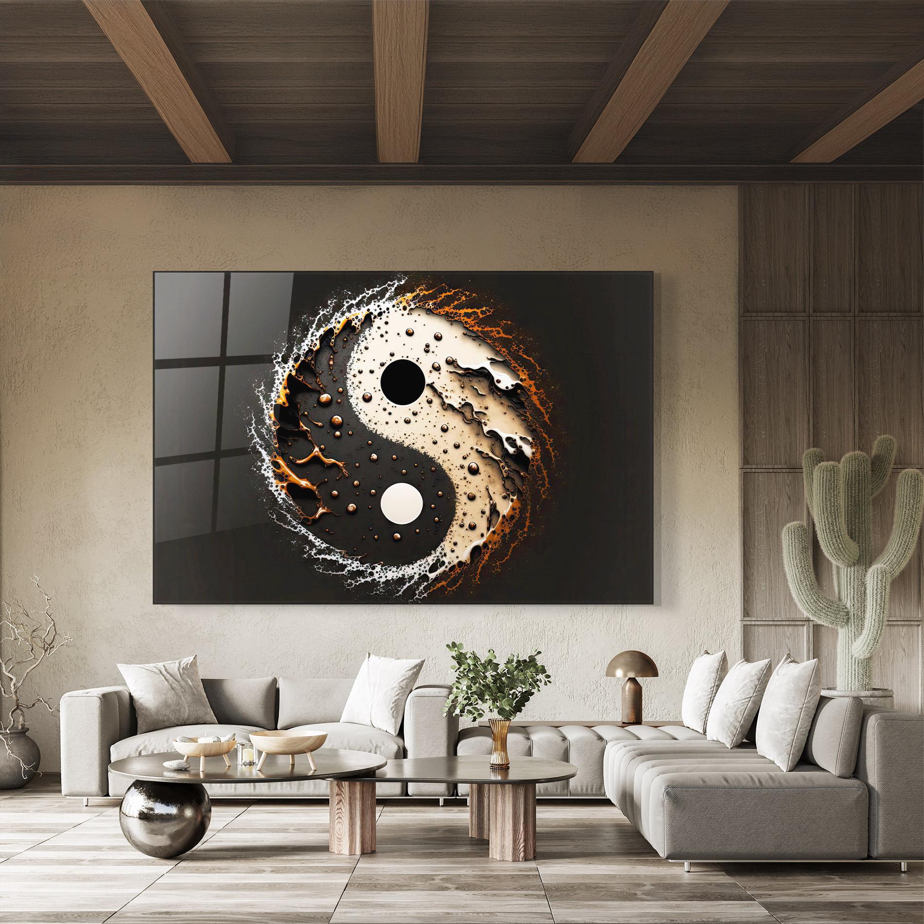 Glasbild Brown Liquid Yinyang mockup 8