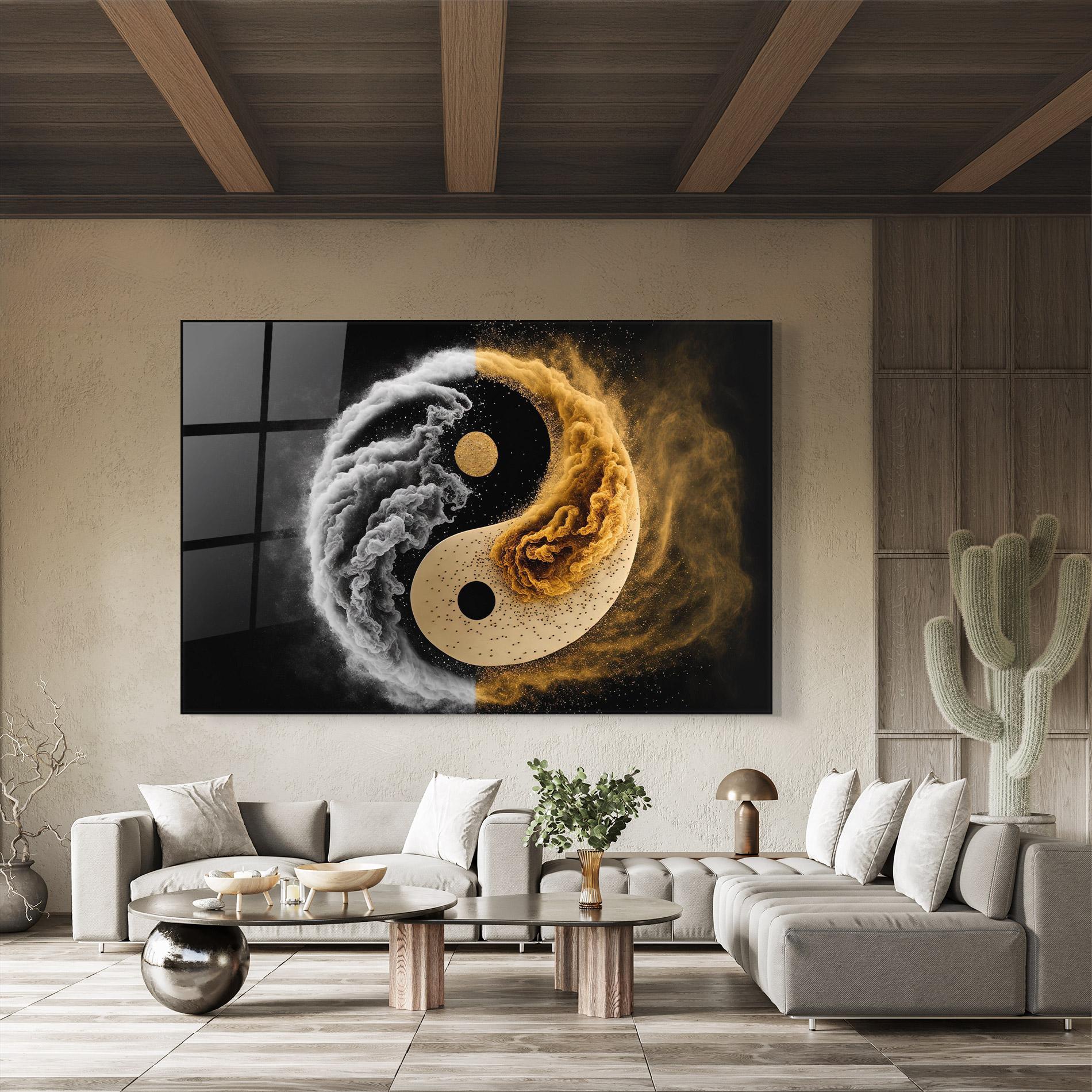 Glasbild Cream Smoke Yinyang mockup 8