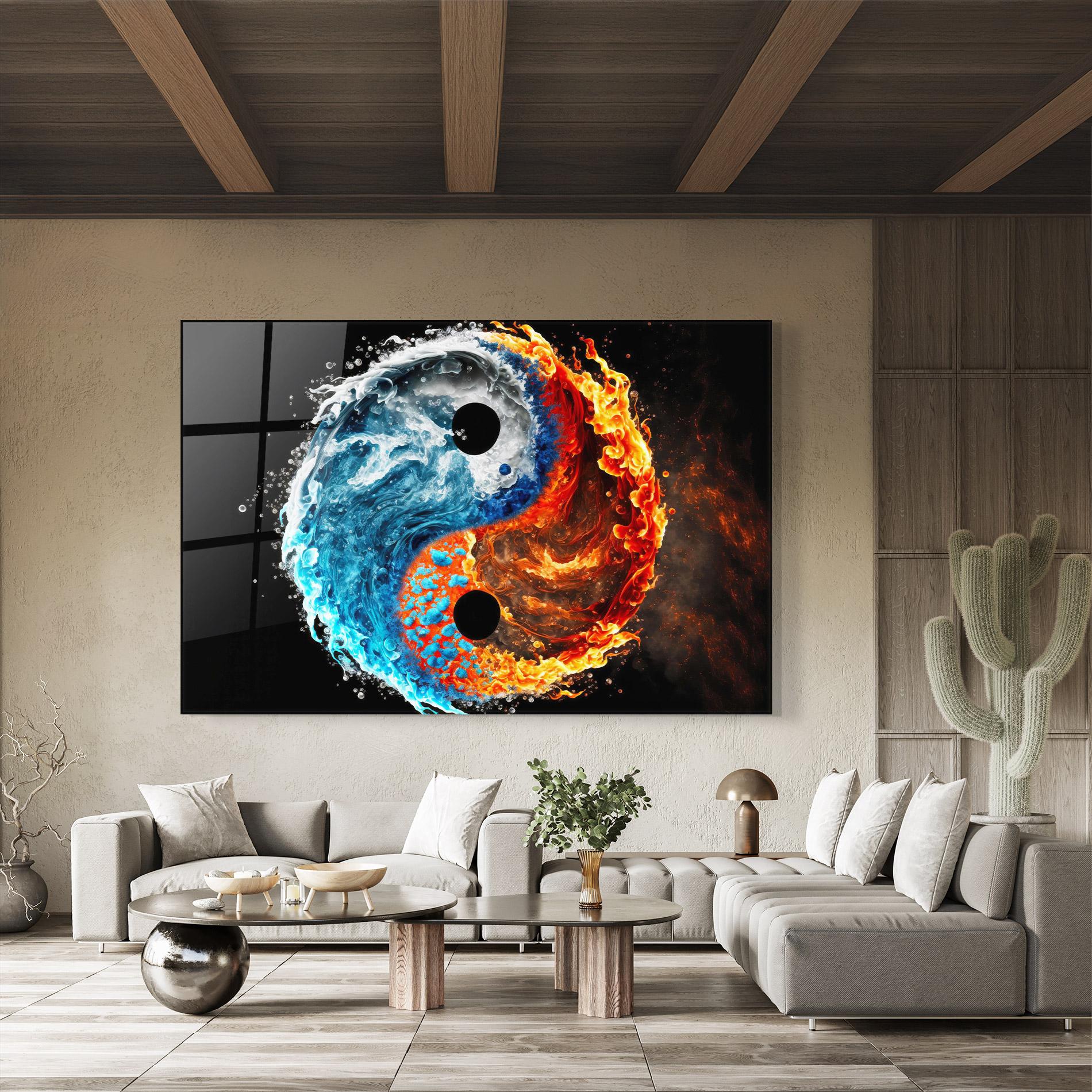 Glasbild Fire Water Yin Yang mockup 8