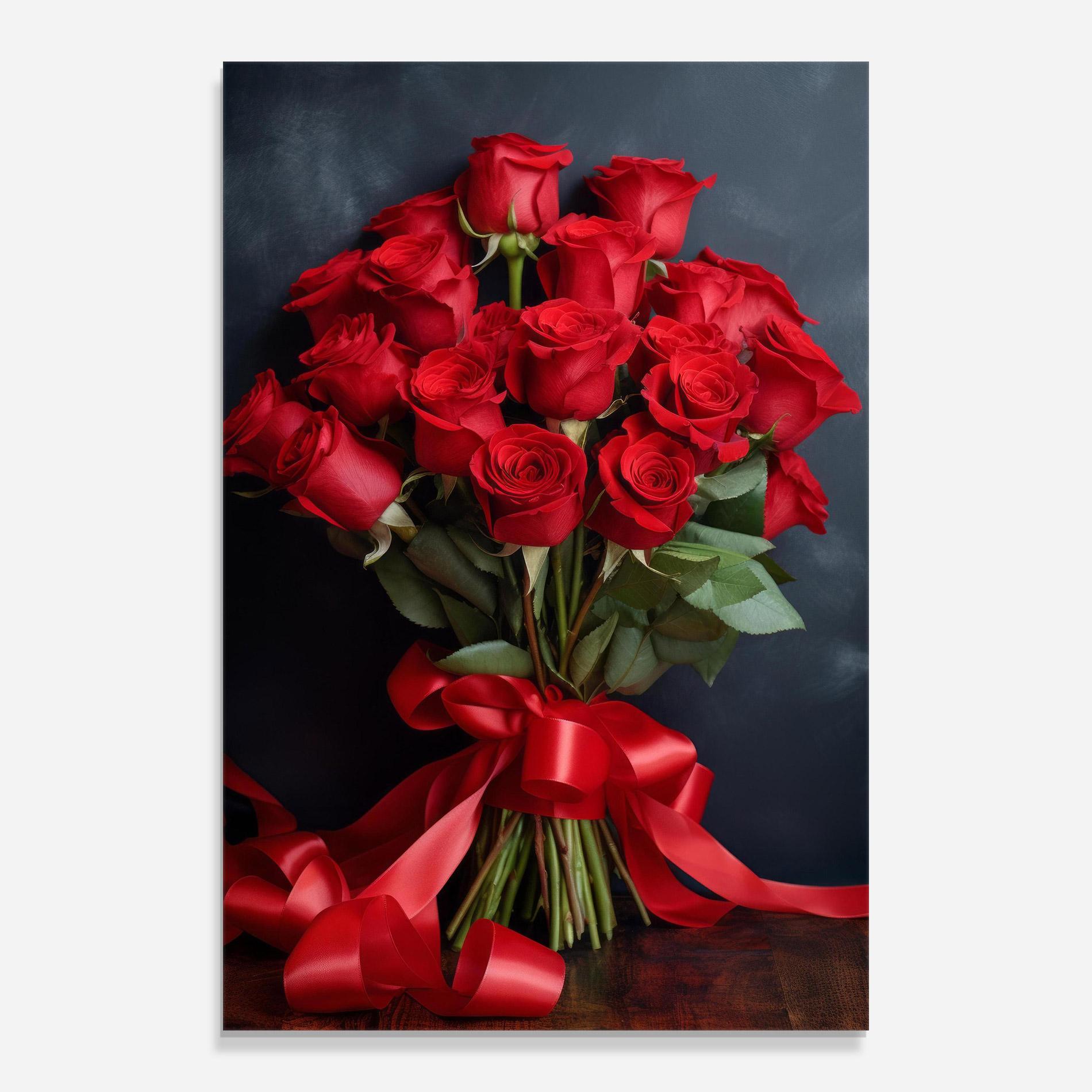 Glasbild Beautiful Red Roses Bouquet mockup 0