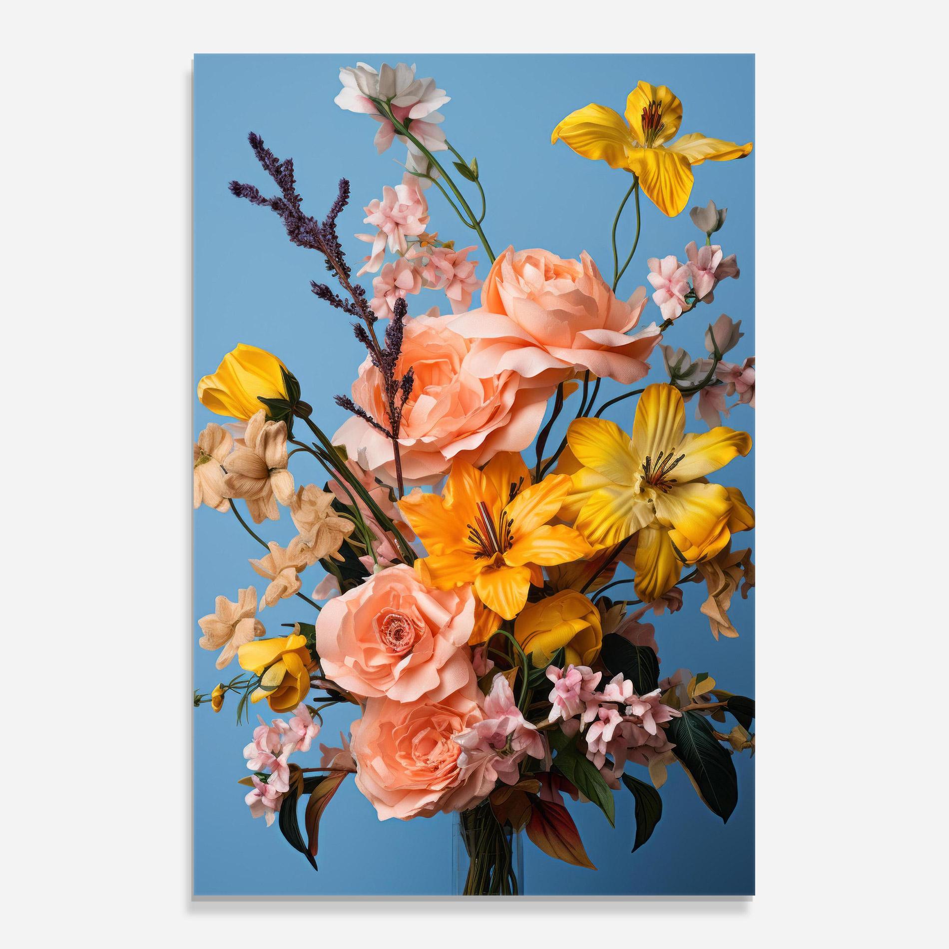 Glasbild Flower Mix On Blue mockup 0