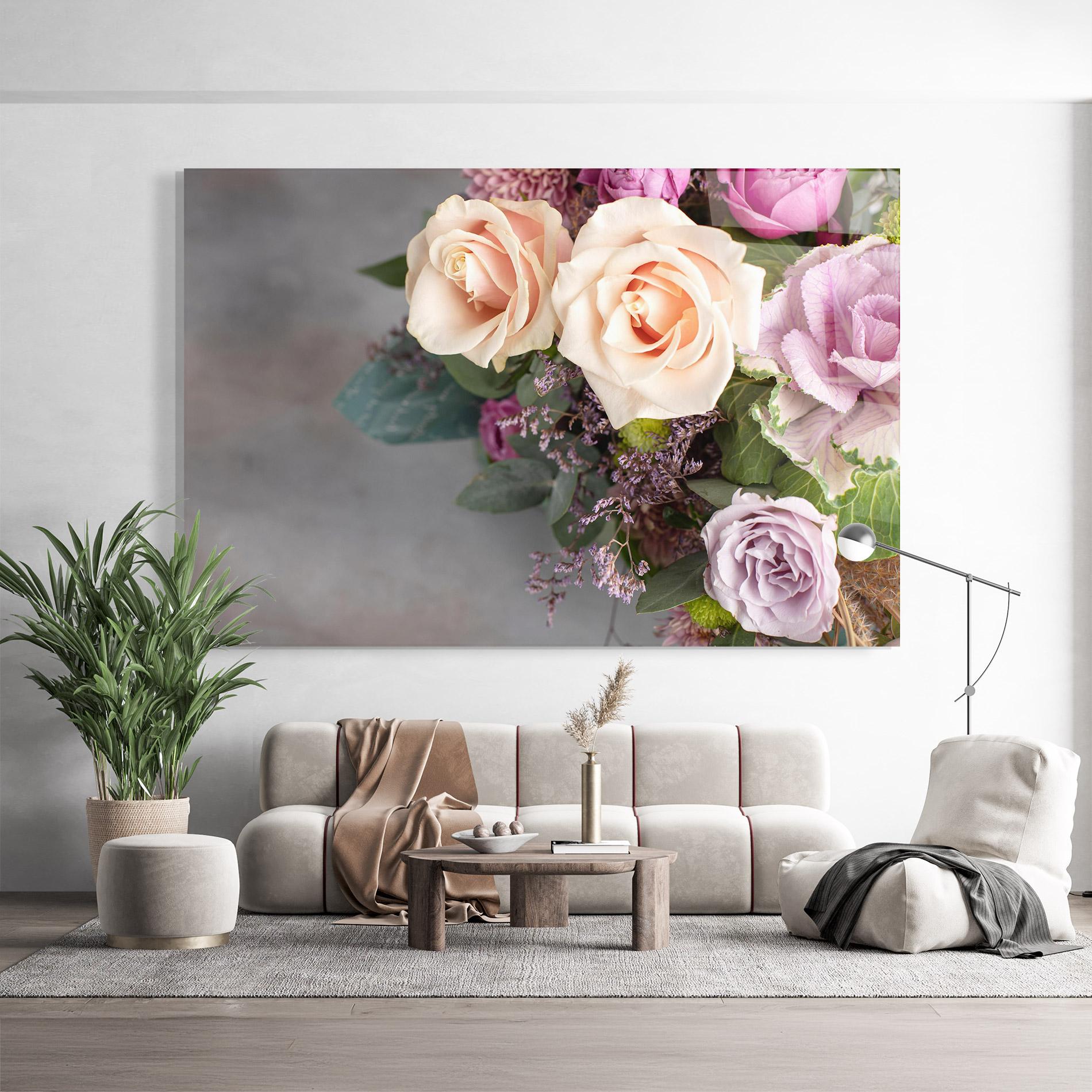 Glasbild Cream Purple Bouquet mockup 9