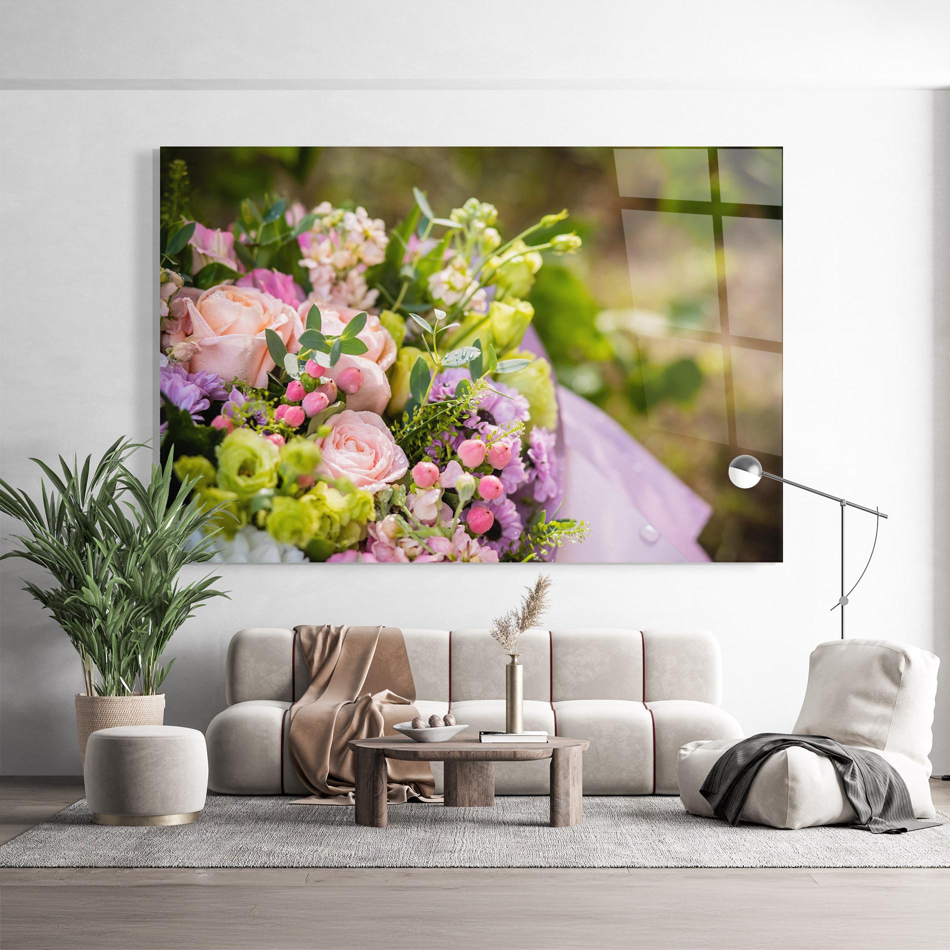 Glasbild Green Pink Bouquet mockup 9