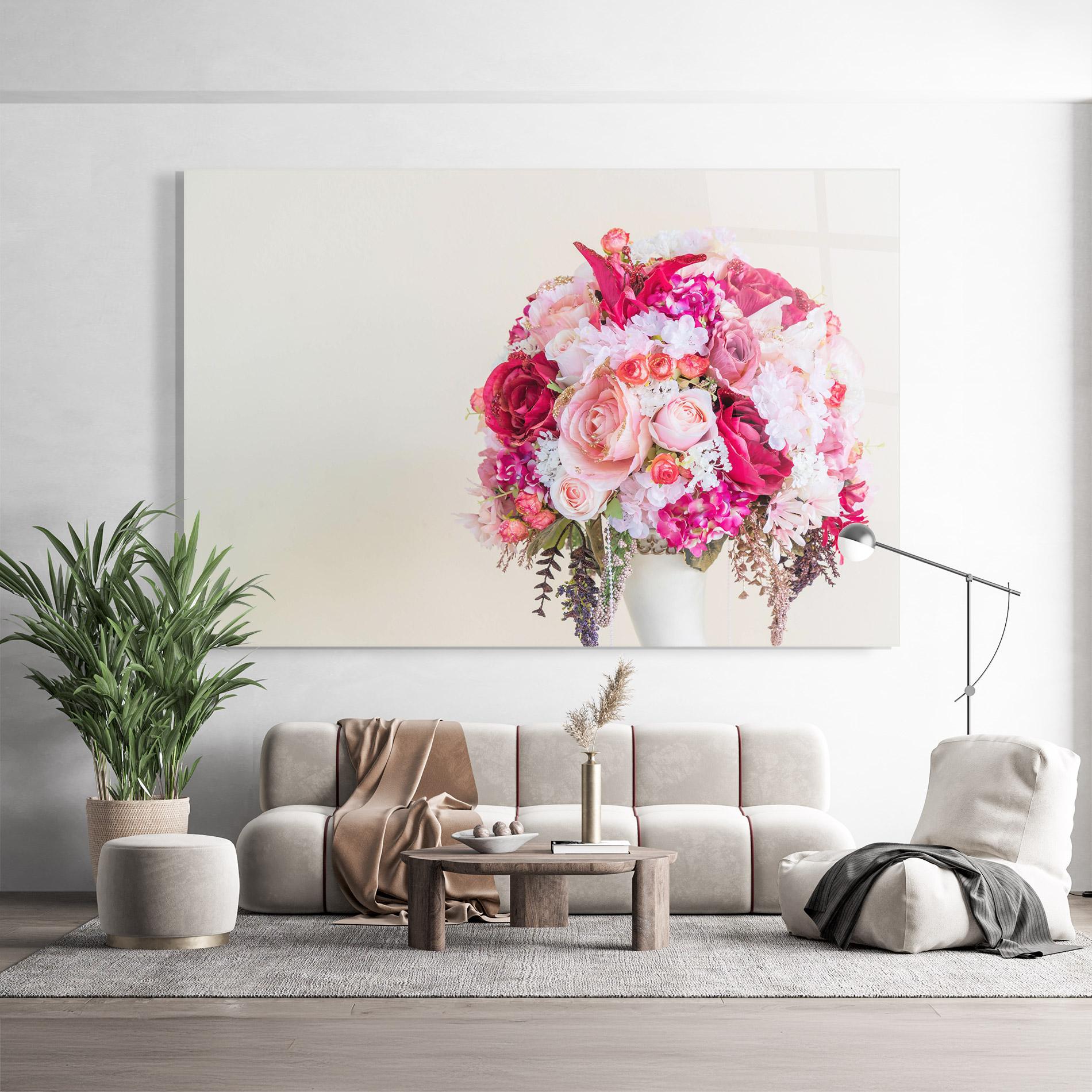 Glasbild Mixed Pink Flowers mockup 9