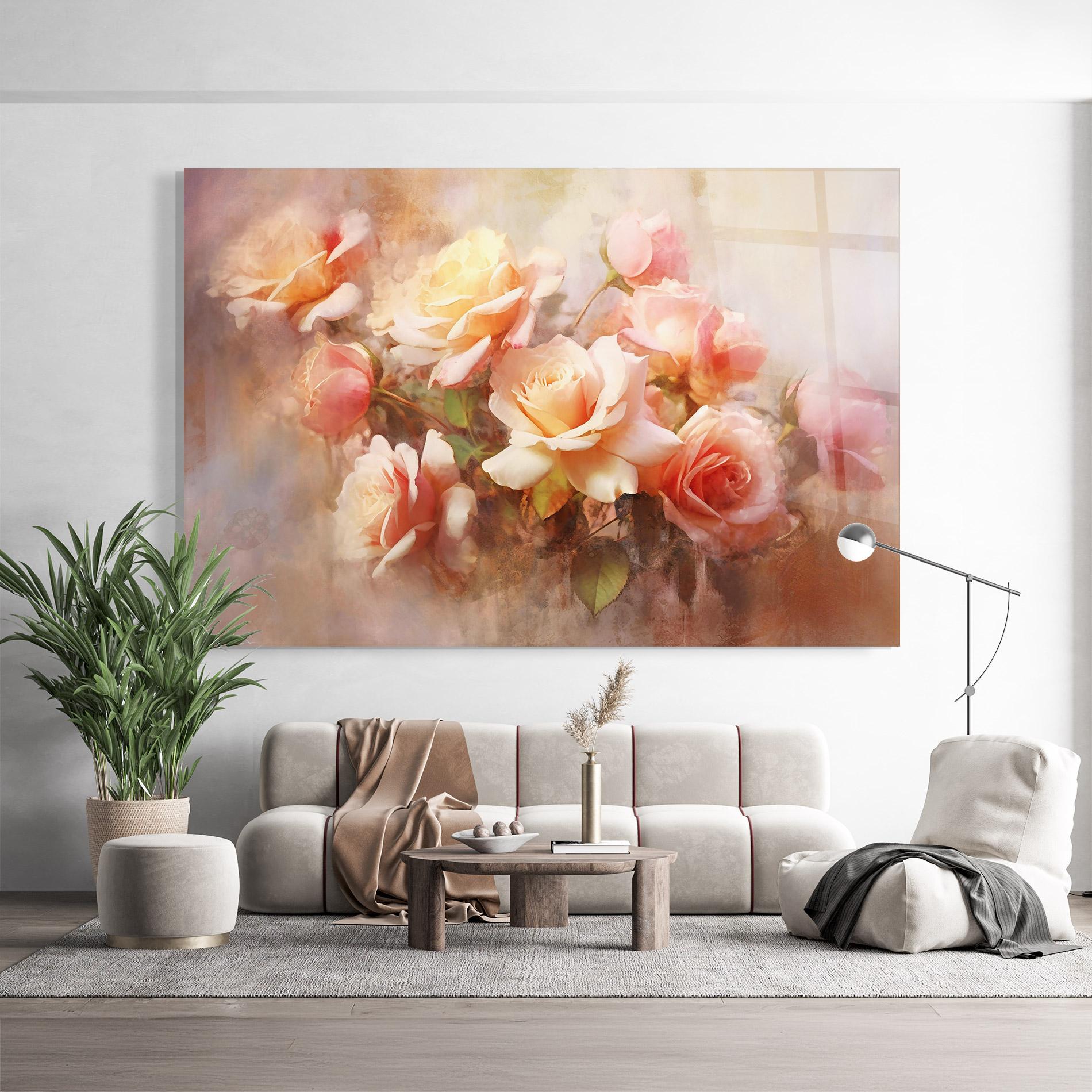 Glasbild Roses Bouquet Painting mockup 9