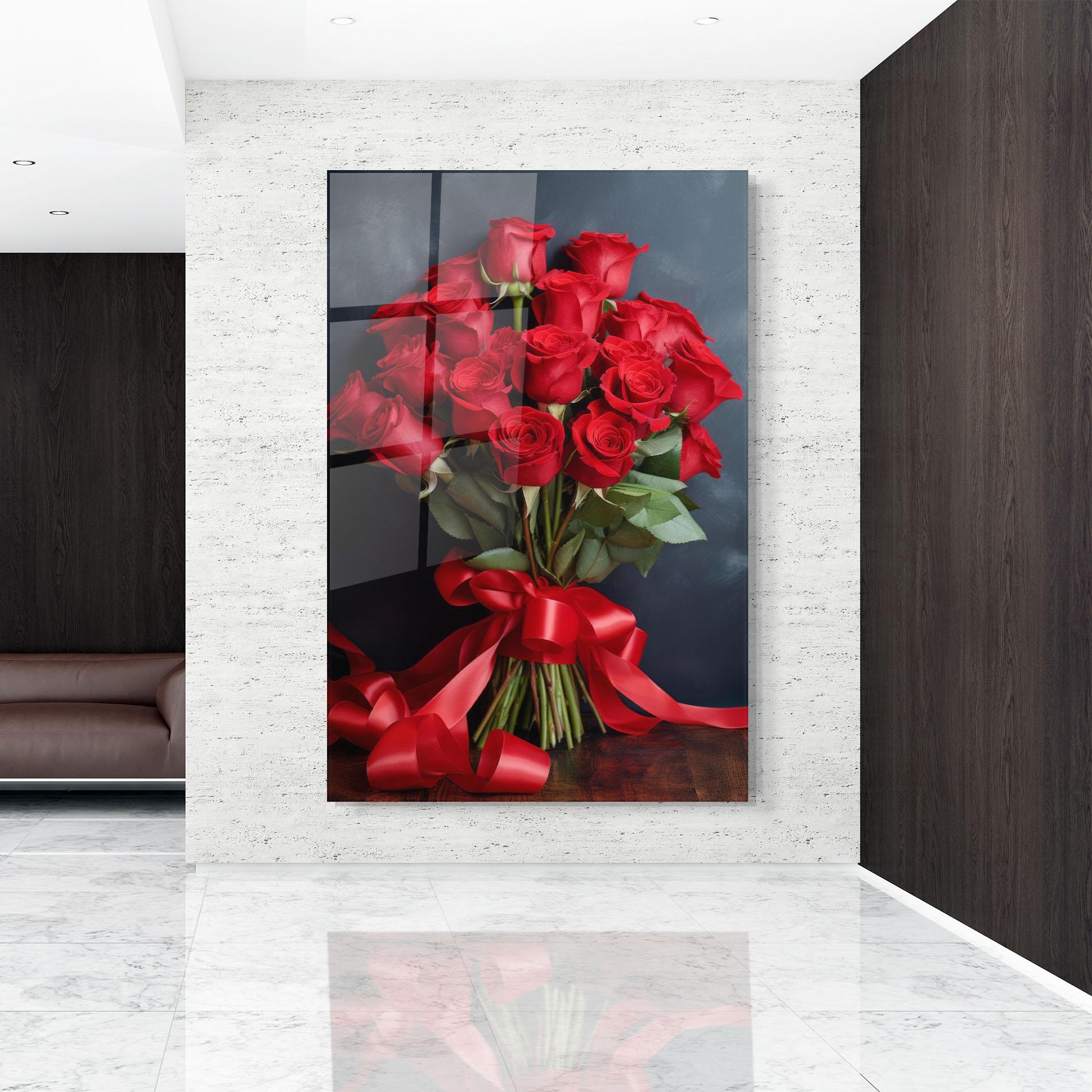 Glasbild Beautiful Red Roses Bouquet mockup 9