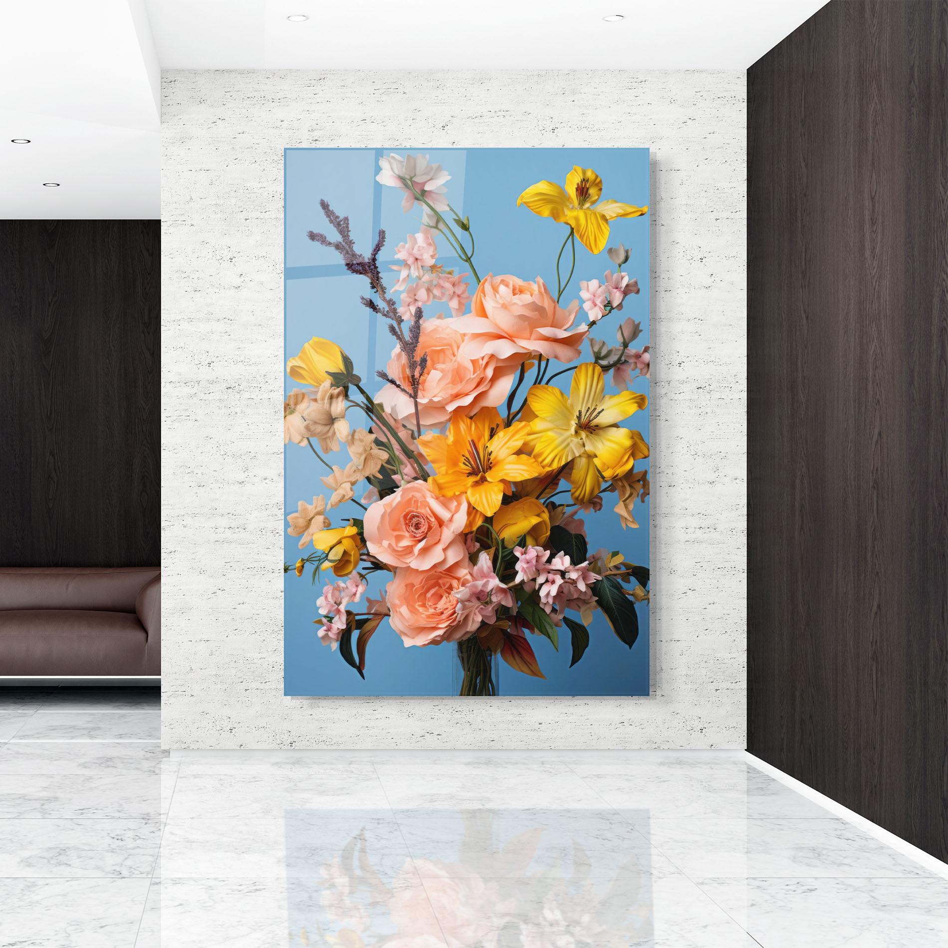 Glasbild Flower Mix On Blue mockup 9