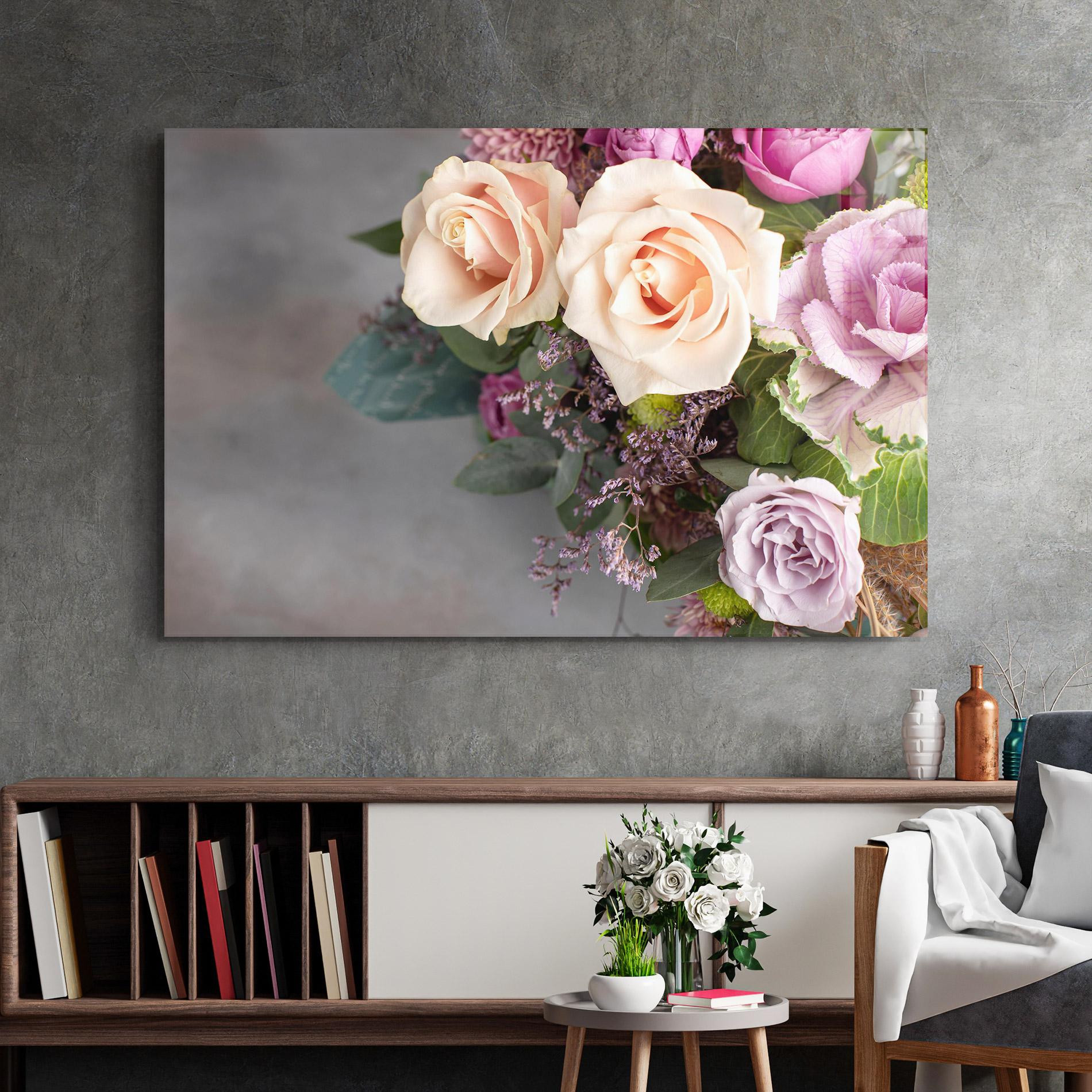 Glasbild Cream Purple Bouquet mockup 2