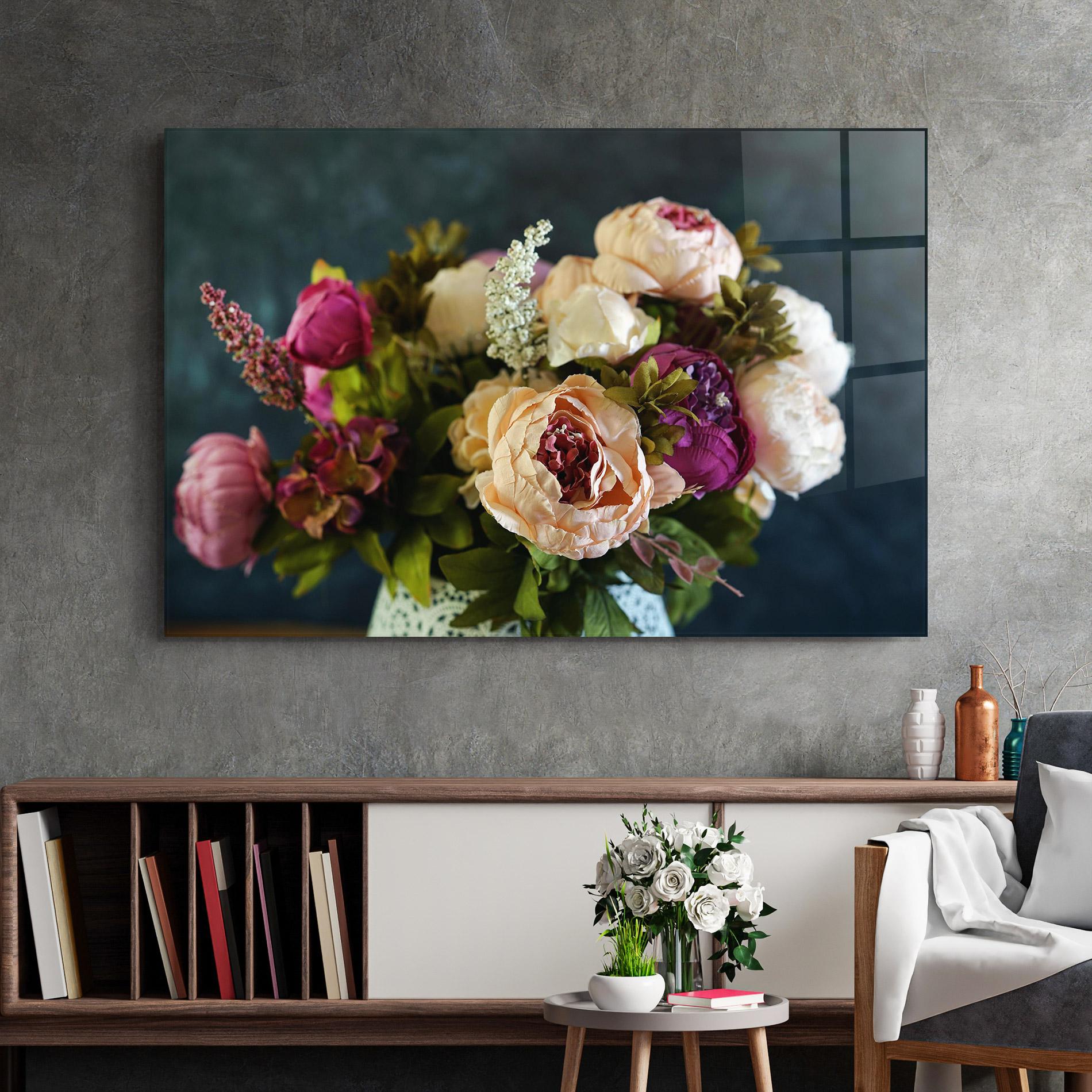 Glasbild Cream Roses Bouquet mockup 2