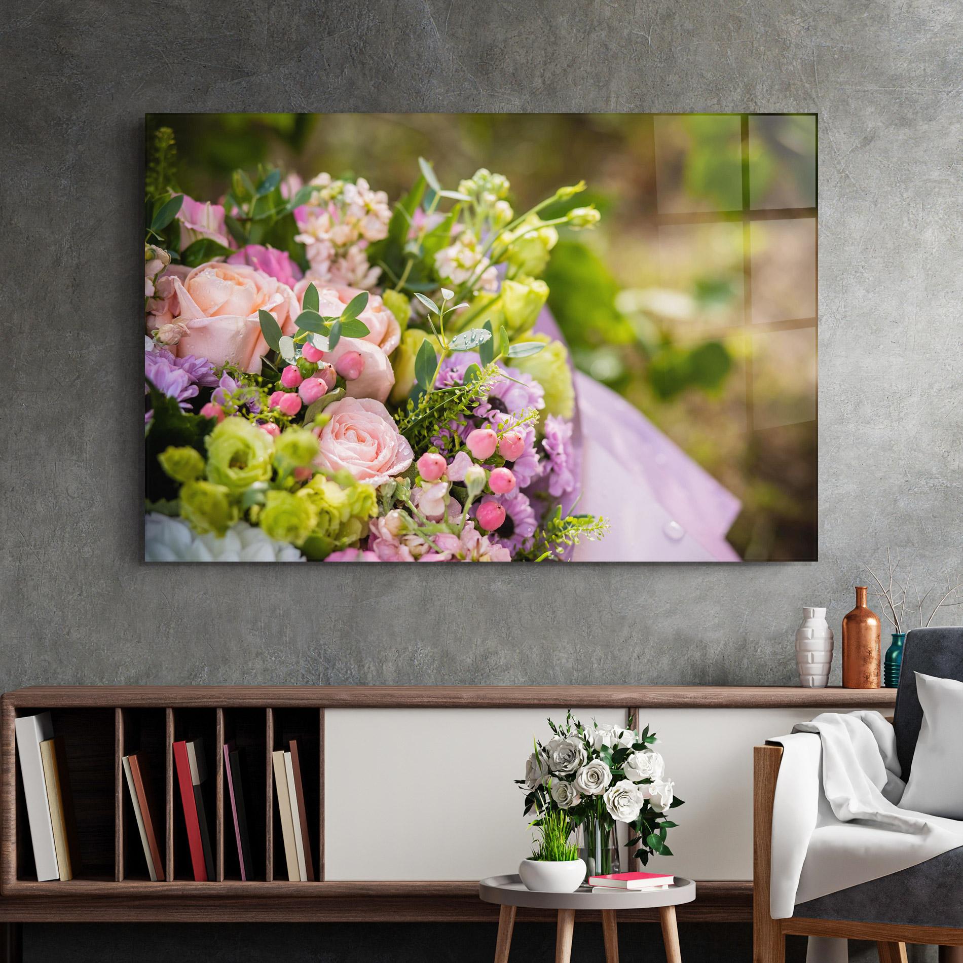 Glasbild Green Pink Bouquet mockup 2