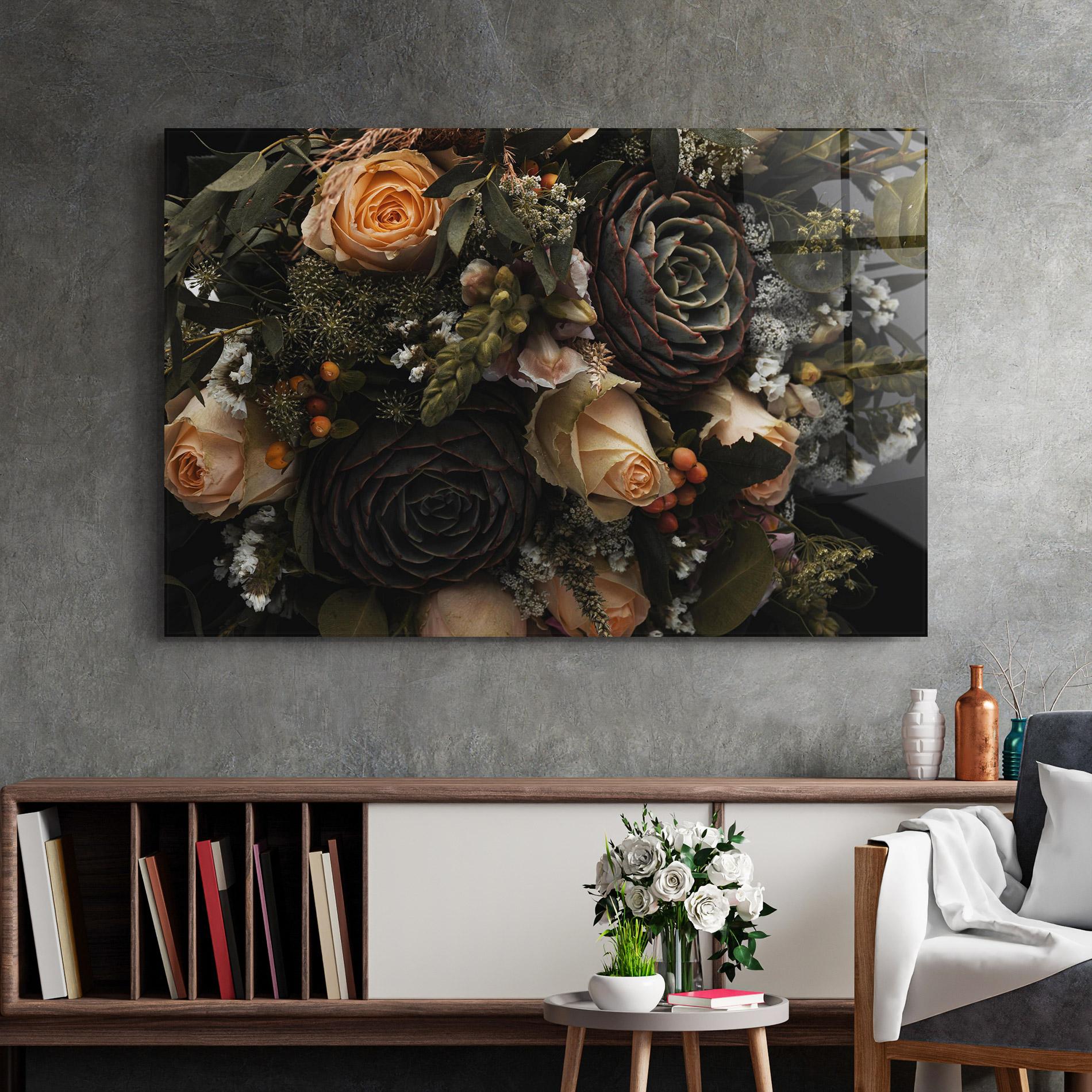 Glasbild Luxurious Black Bouquet mockup 2