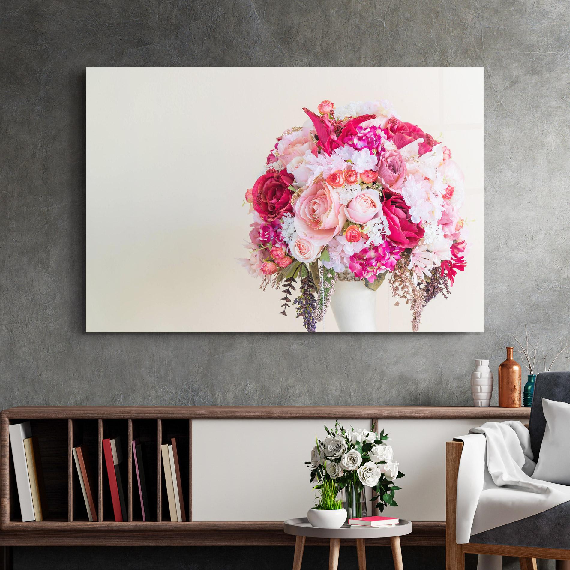 Glasbild Mixed Pink Flowers mockup 2