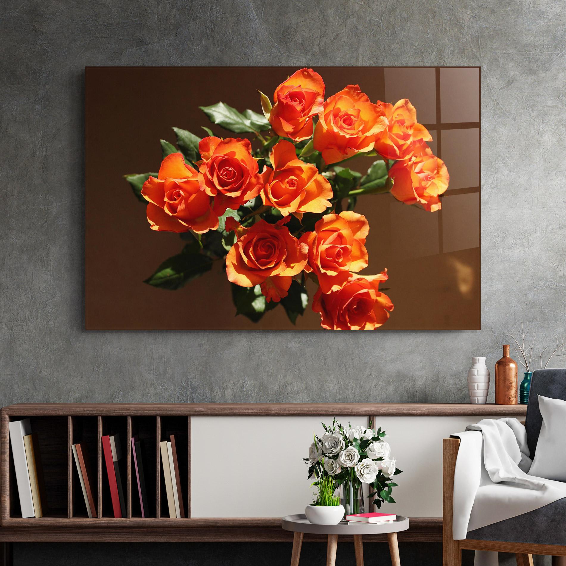 Glasbild Orange Roses Bouquet mockup 2