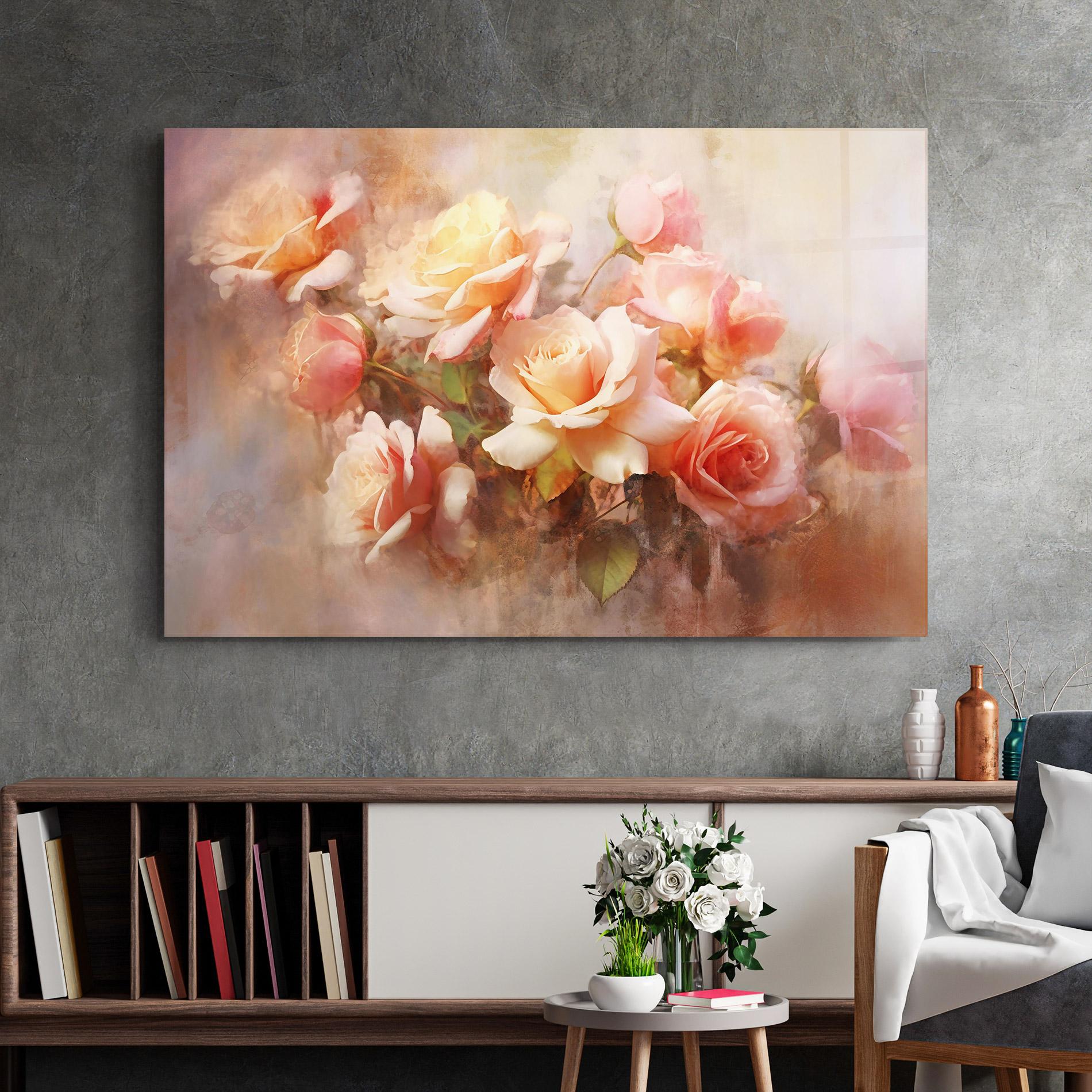 Glasbild Roses Bouquet Painting mockup 2
