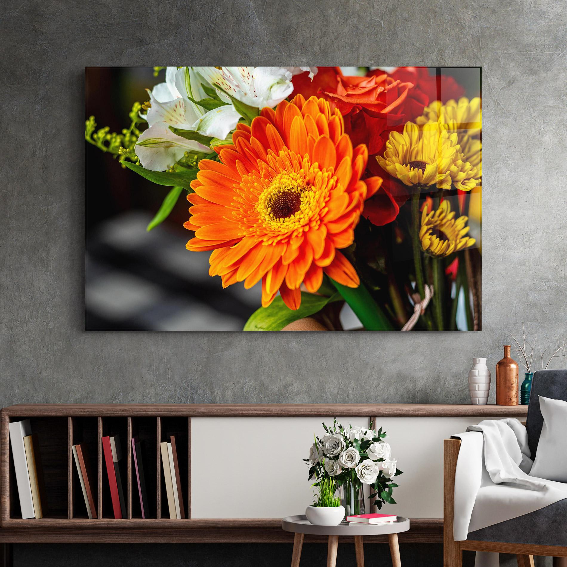Glasbild Strong Orange Bouquet mockup 2