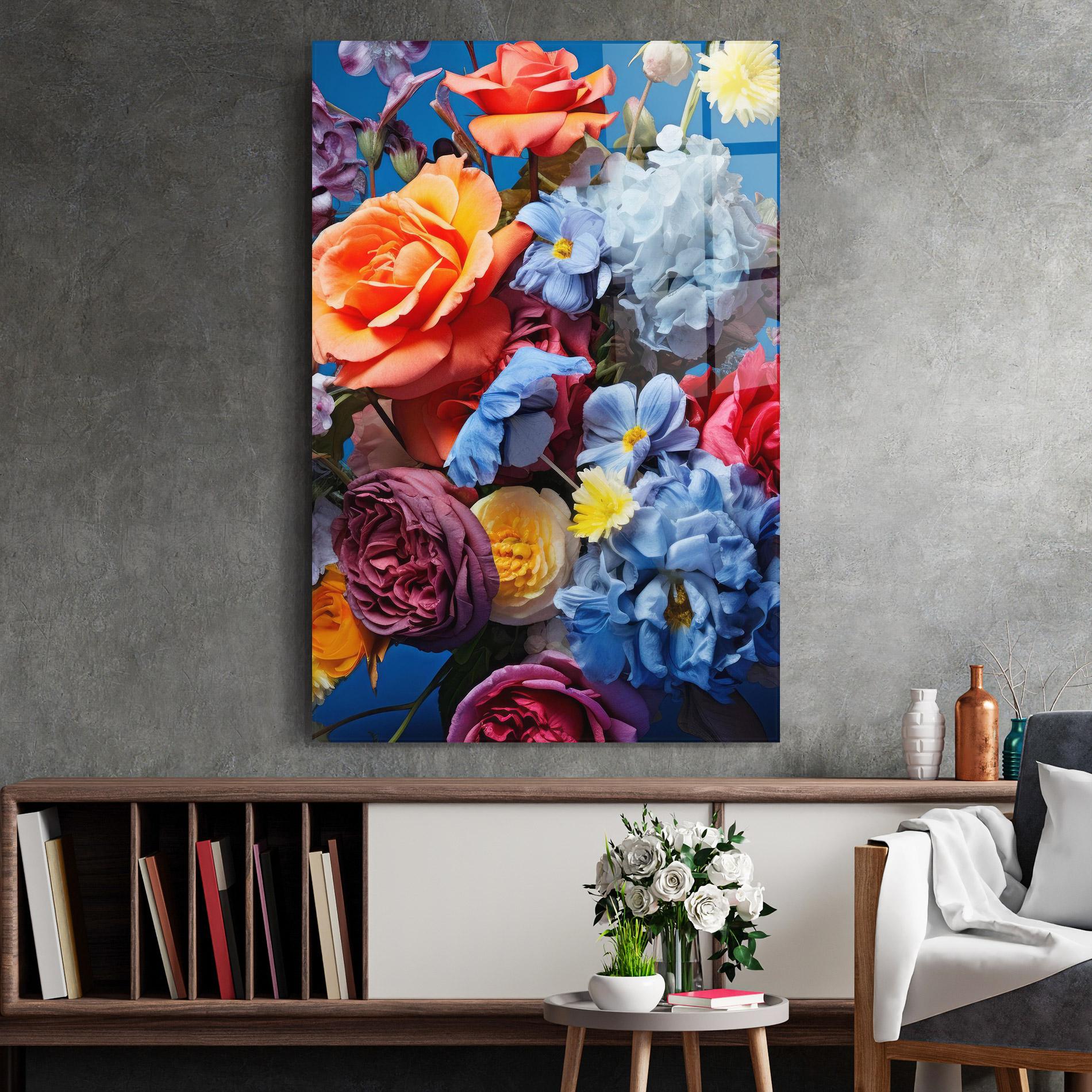 Glasbild Blue Orange Bouquet mockup 2