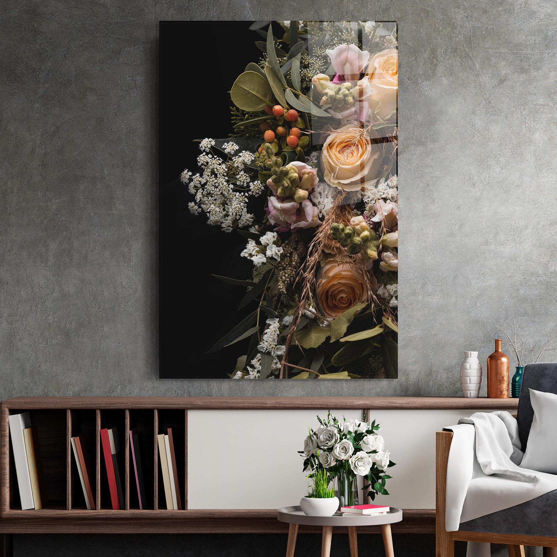 Glasbild Dark Flower Bouquet mockup 2