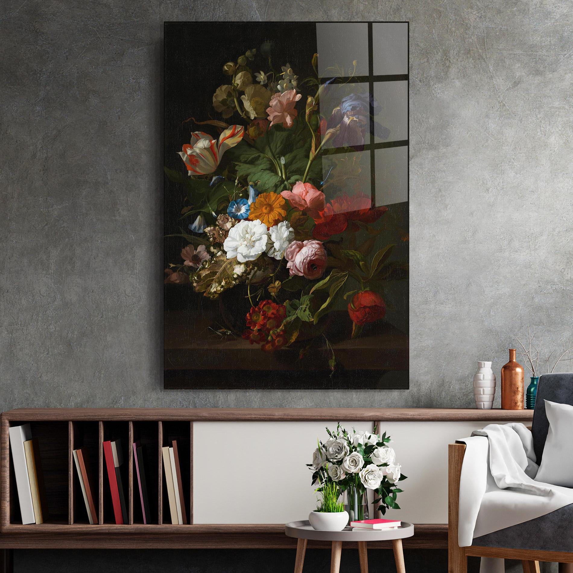 Glasbild Dark Flowers Bouquet mockup 2