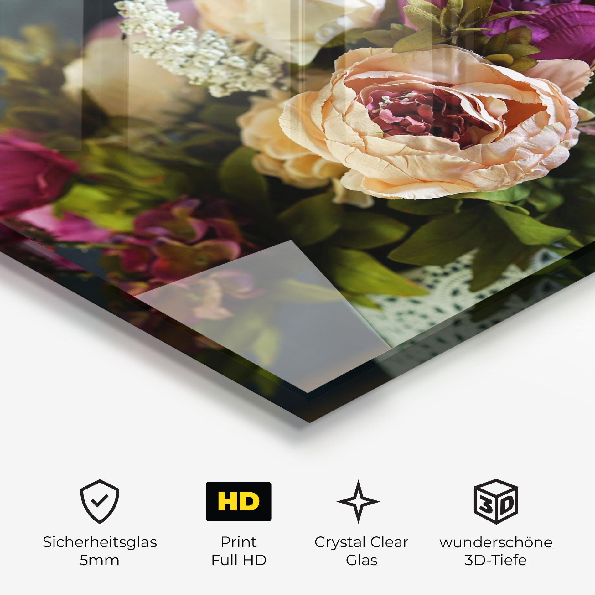 Glasbild Cream Roses Bouquet mockup 3