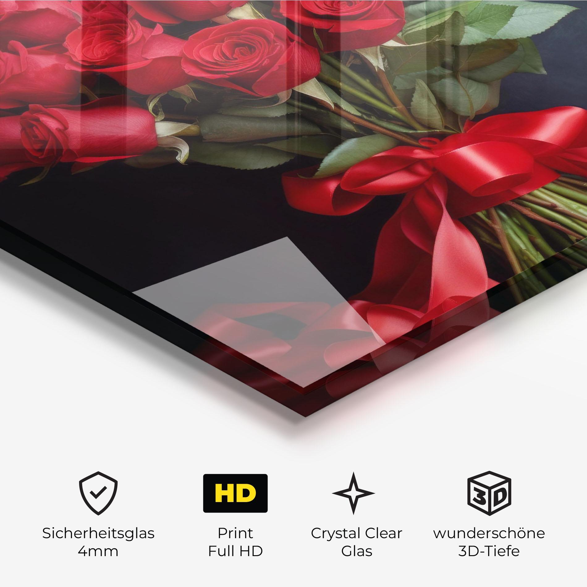Glasbild Beautiful Red Roses Bouquet mockup 3
