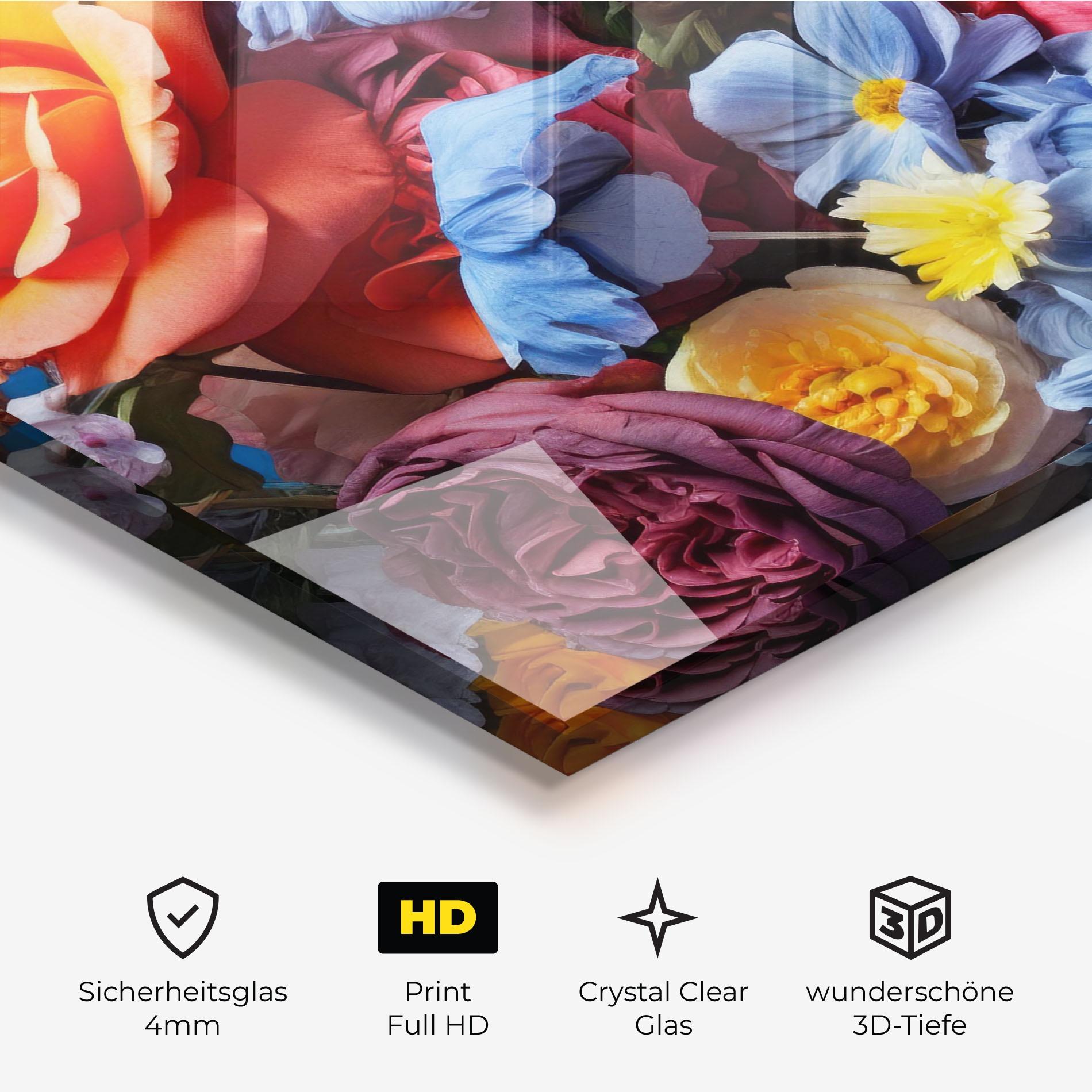 Glasbild Blue Orange Bouquet mockup 3