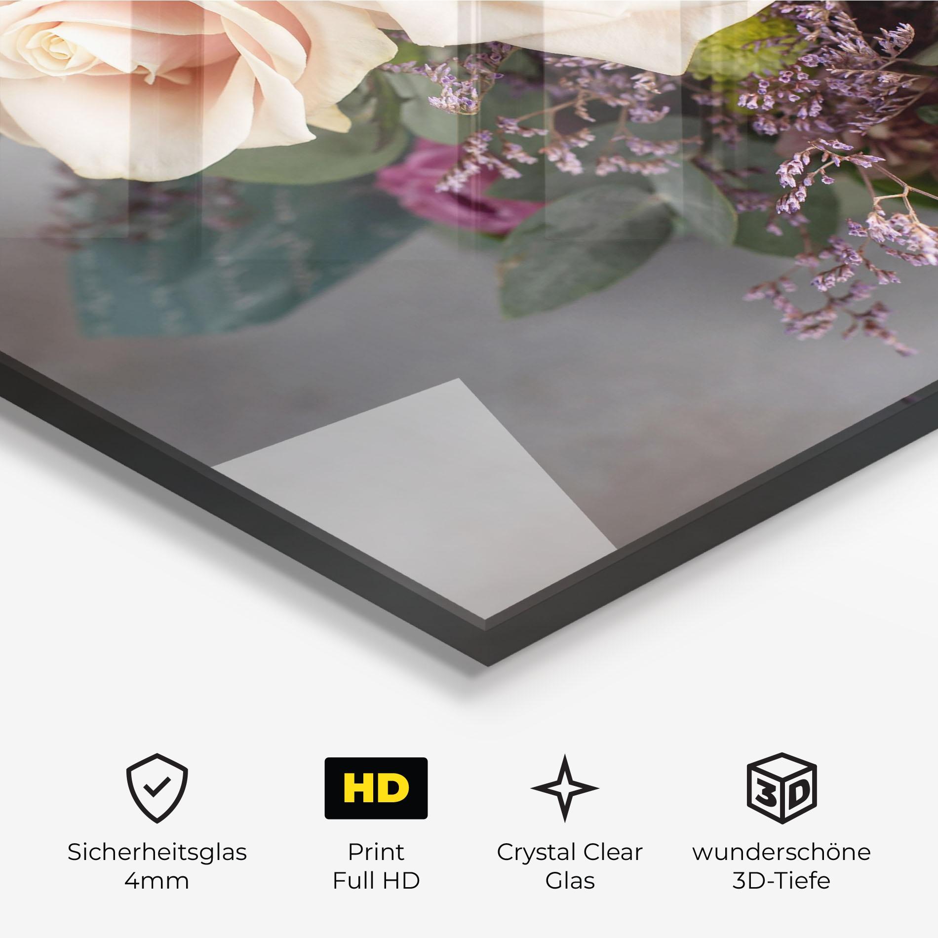 Glasbild Cream Purple Bouquet mockup 3