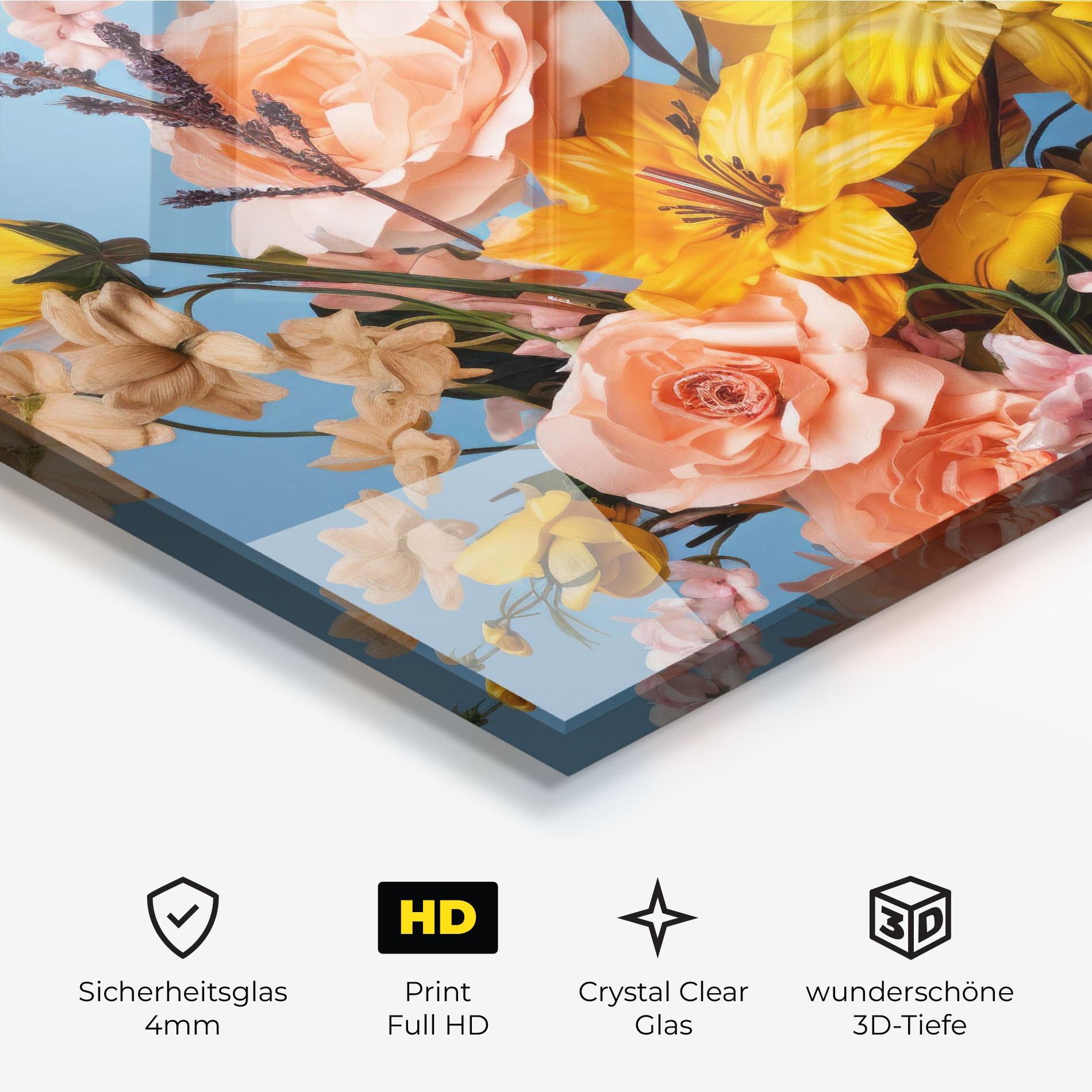 Glasbild Flower Mix On Blue mockup 3