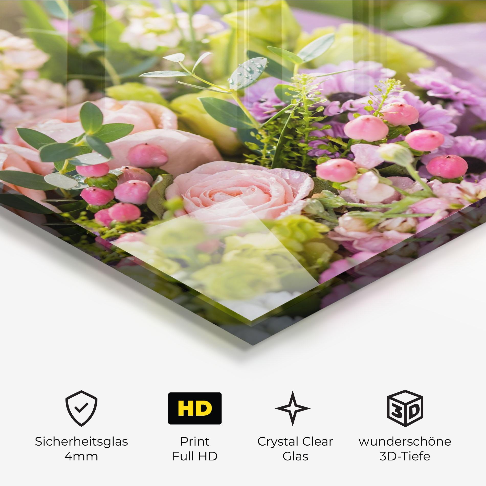 Glasbild Green Pink Bouquet mockup 3