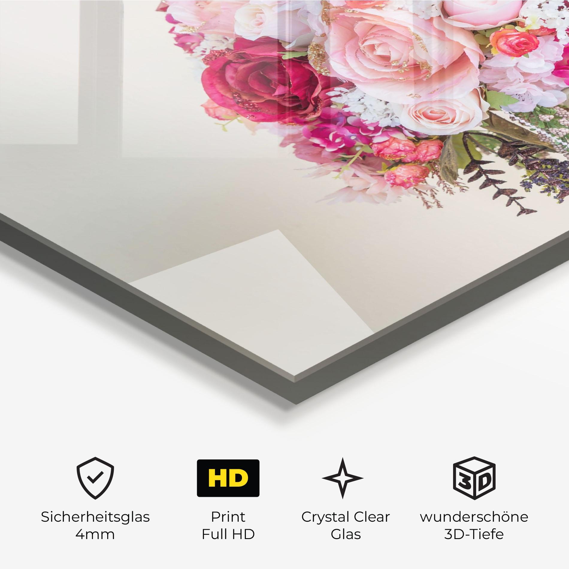 Glasbild Mixed Pink Flowers mockup 3