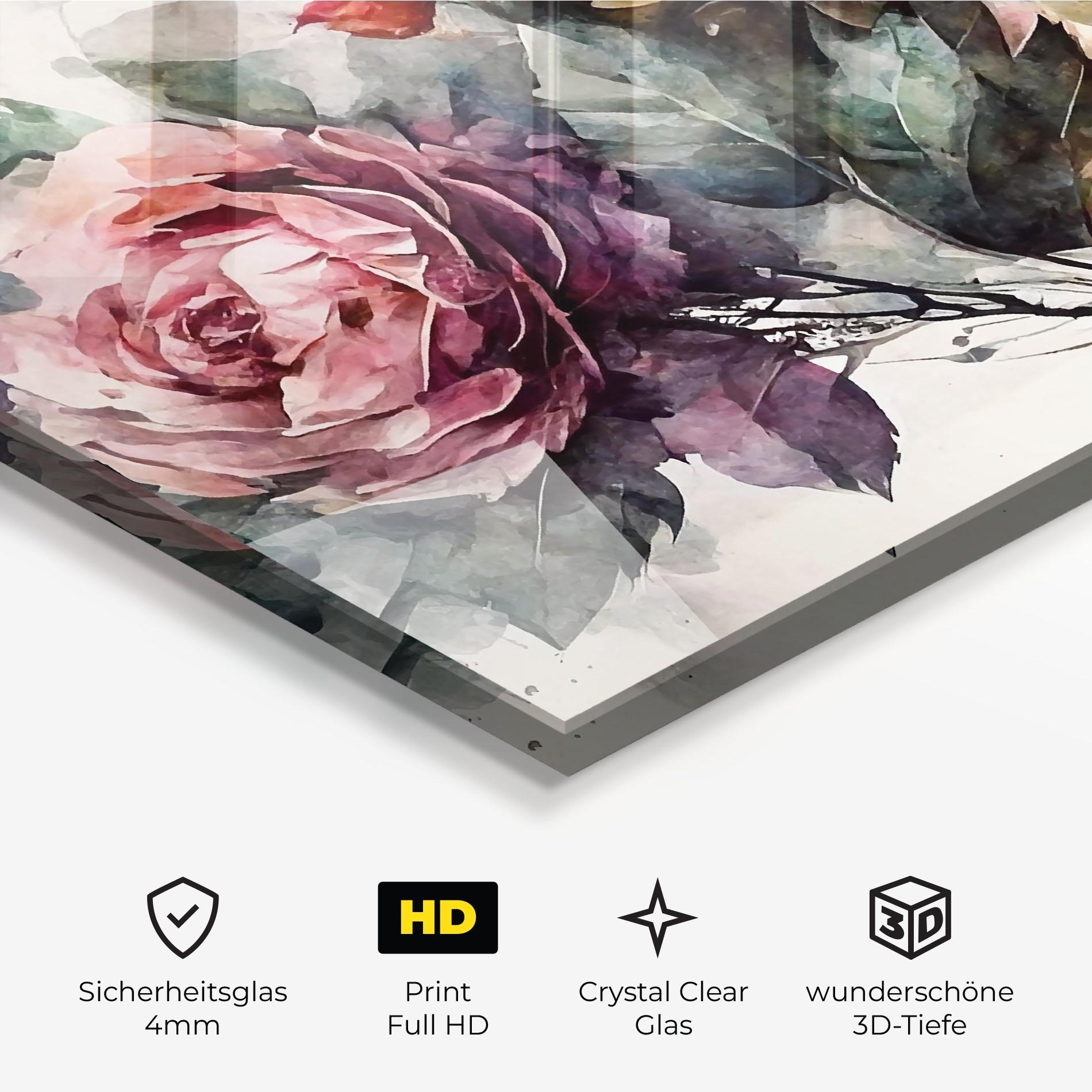 Glasbild Roses Bouquet Art mockup 3