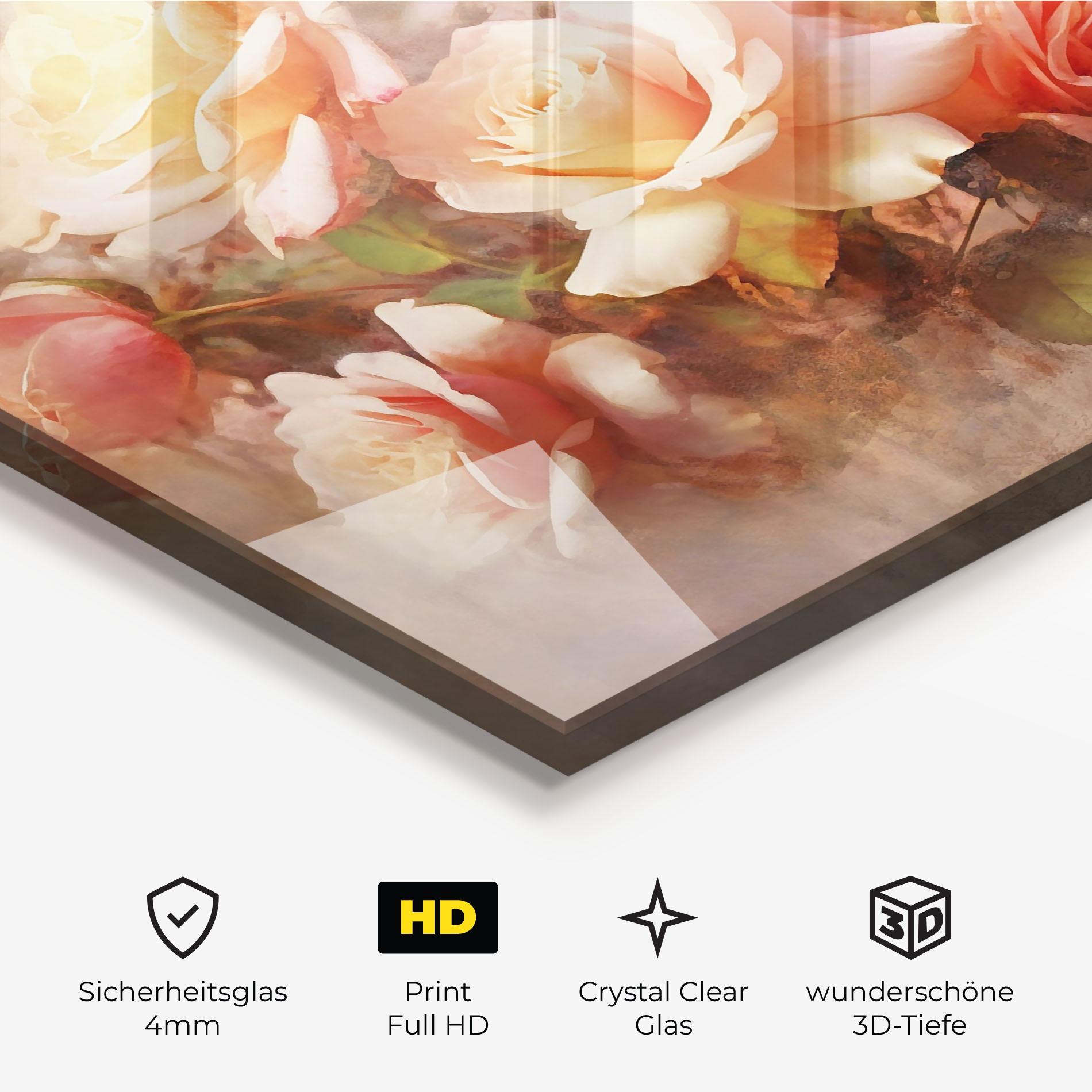 Glasbild Roses Bouquet Painting mockup 3