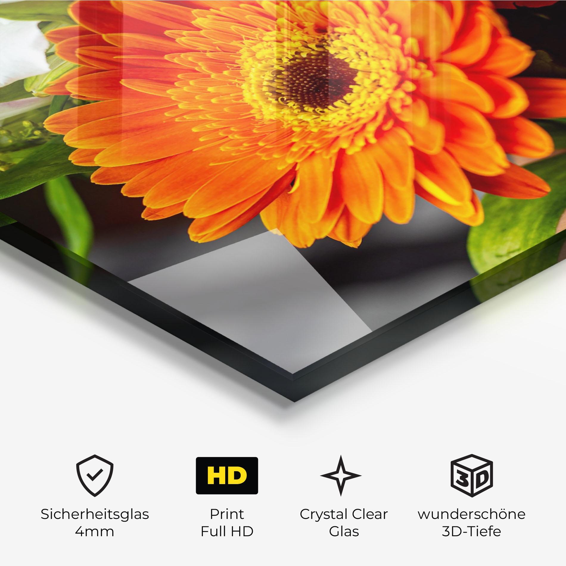 Glasbild Strong Orange Bouquet mockup 3