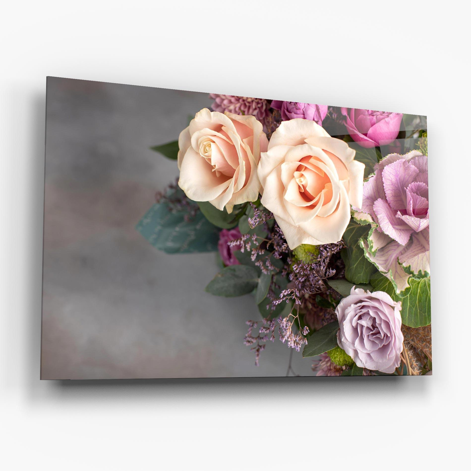 Glasbild Cream Purple Bouquet mockup 6