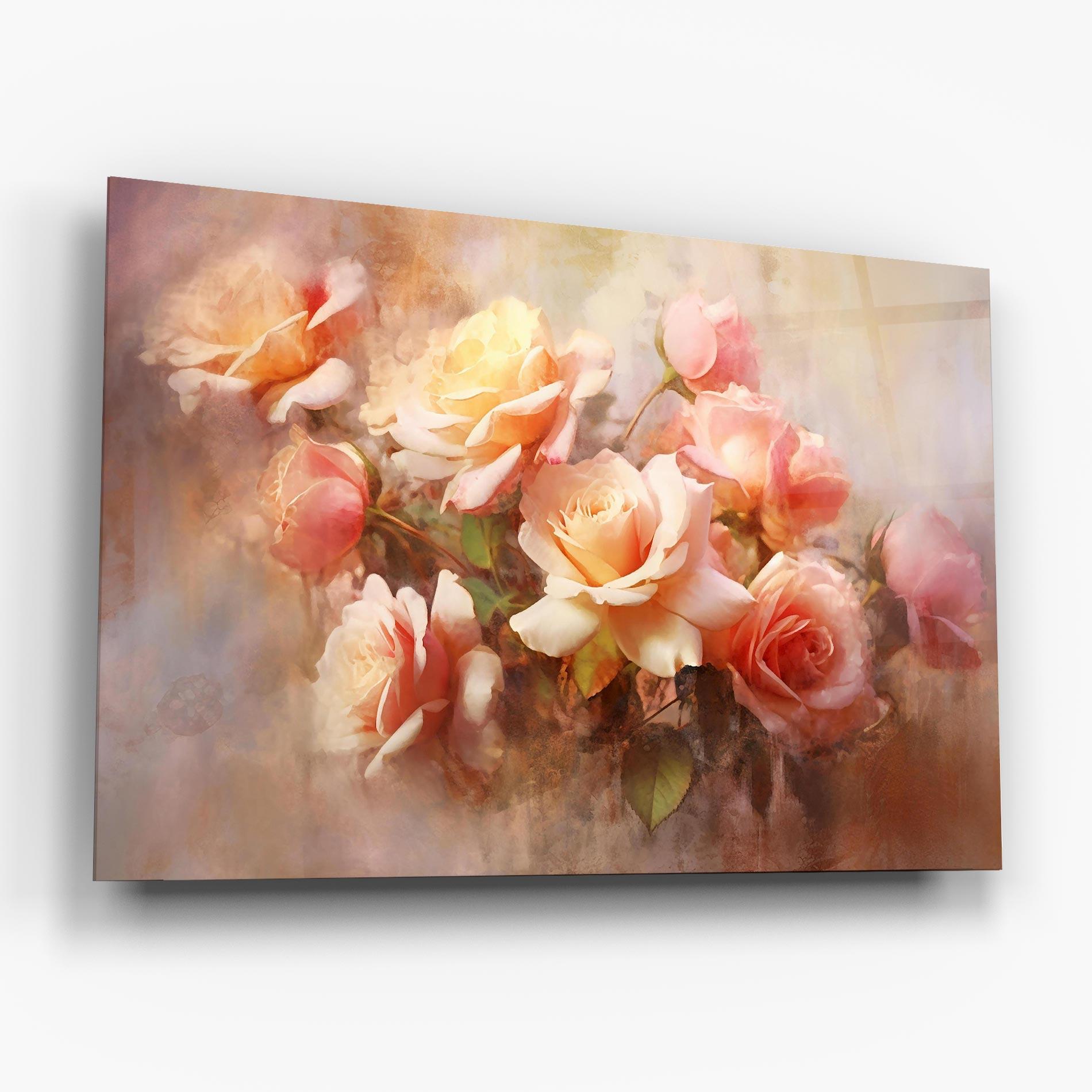 Glasbild Roses Bouquet Painting mockup 6