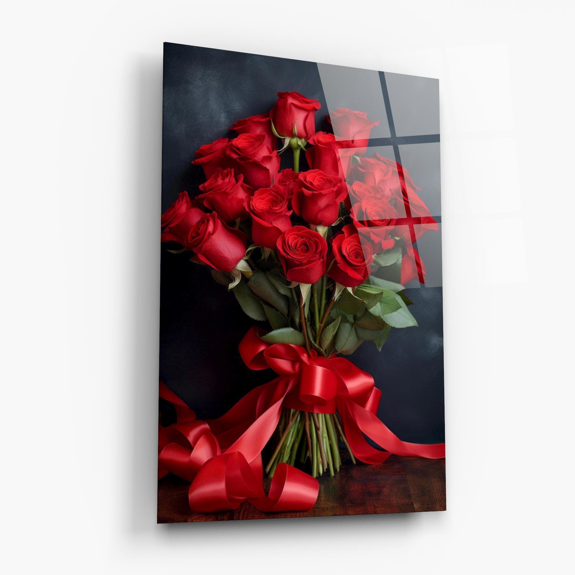 Glasbild Beautiful Red Roses Bouquet mockup 6