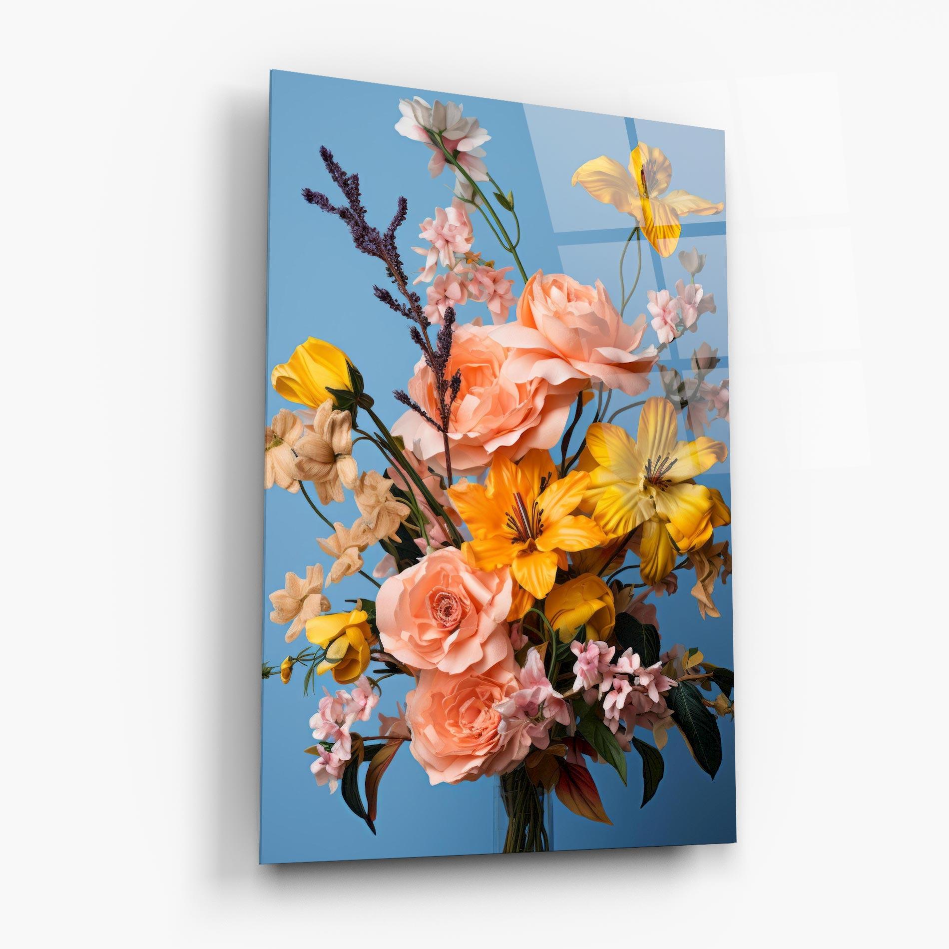 Glasbild Flower Mix On Blue mockup 6