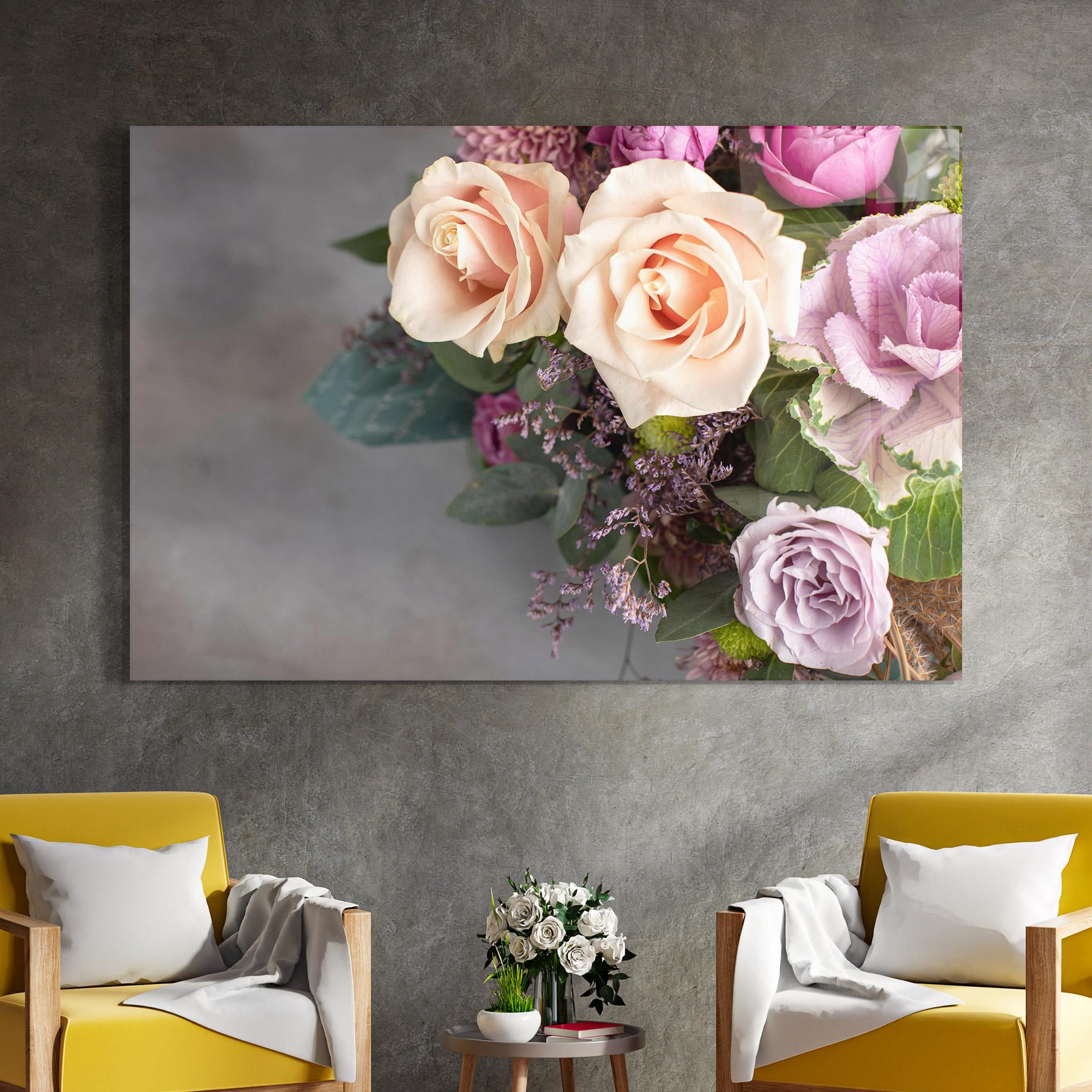 Glasbild Cream Purple Bouquet mockup 4