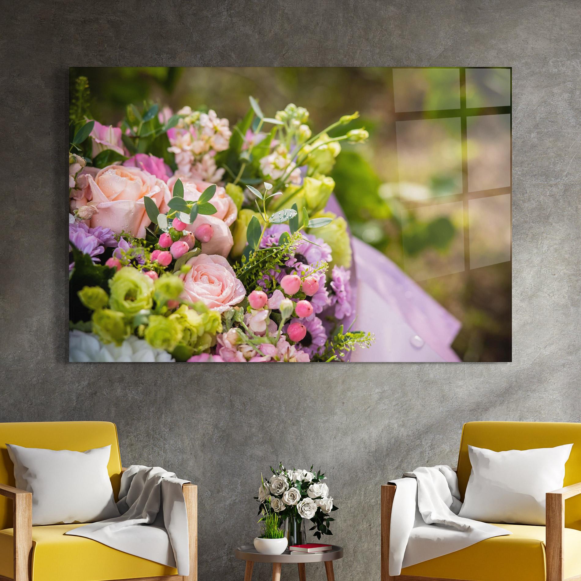 Glasbild Green Pink Bouquet mockup 4