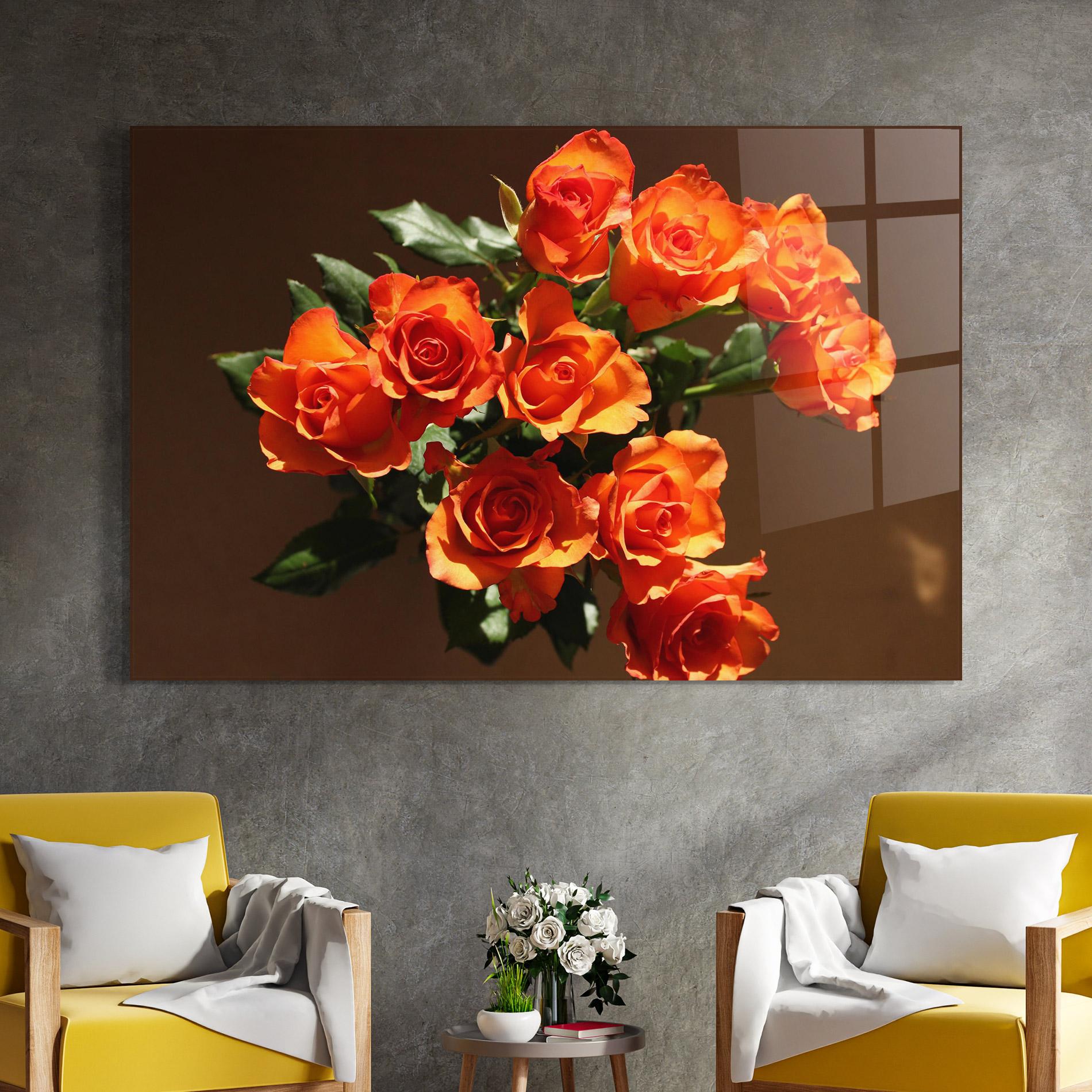 Glasbild Orange Roses Bouquet mockup 4