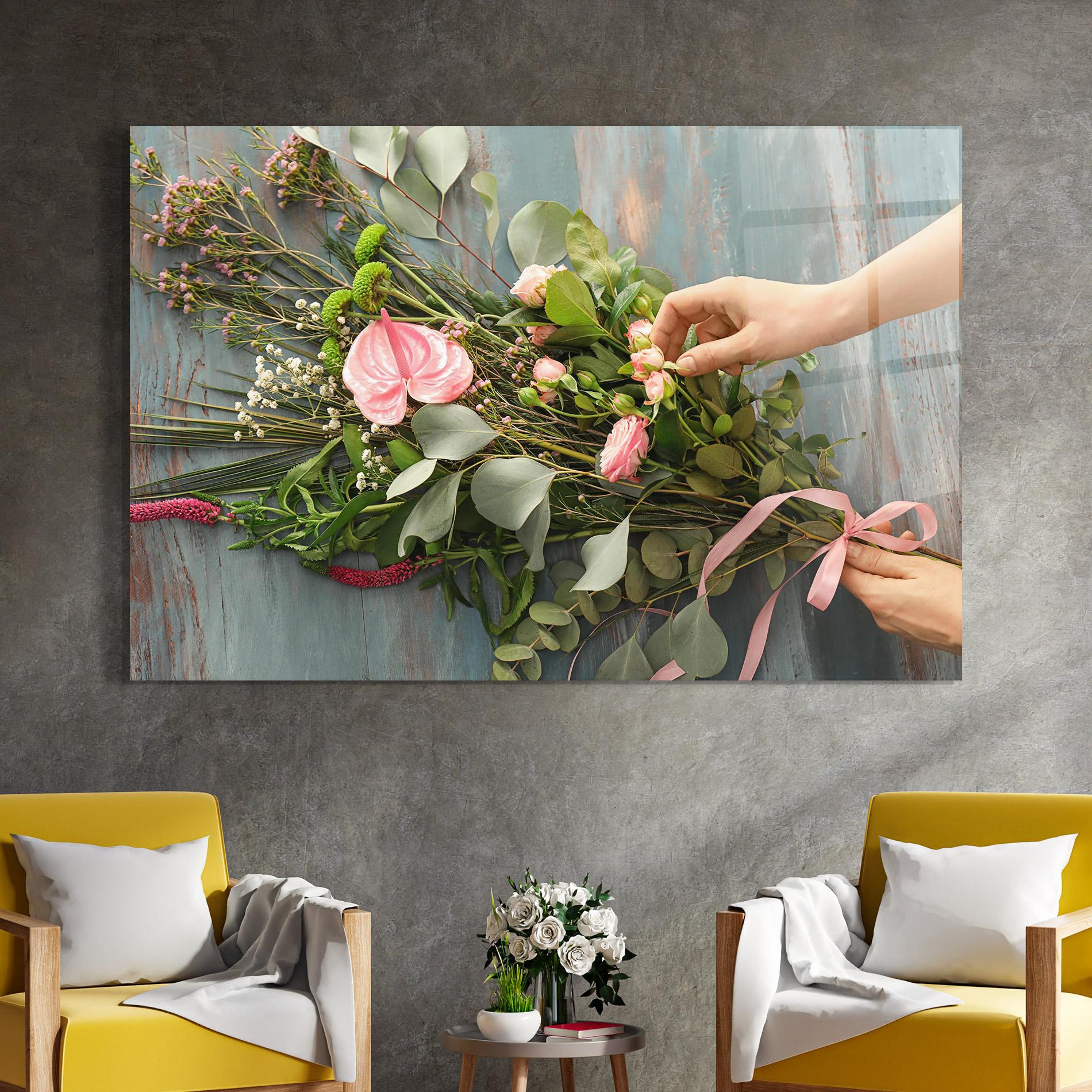 Glasbild Preparing Bouquet mockup 4