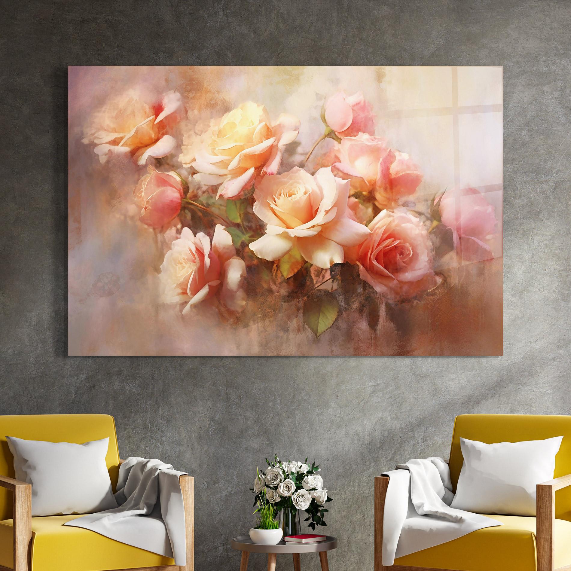 Glasbild Roses Bouquet Painting mockup 4